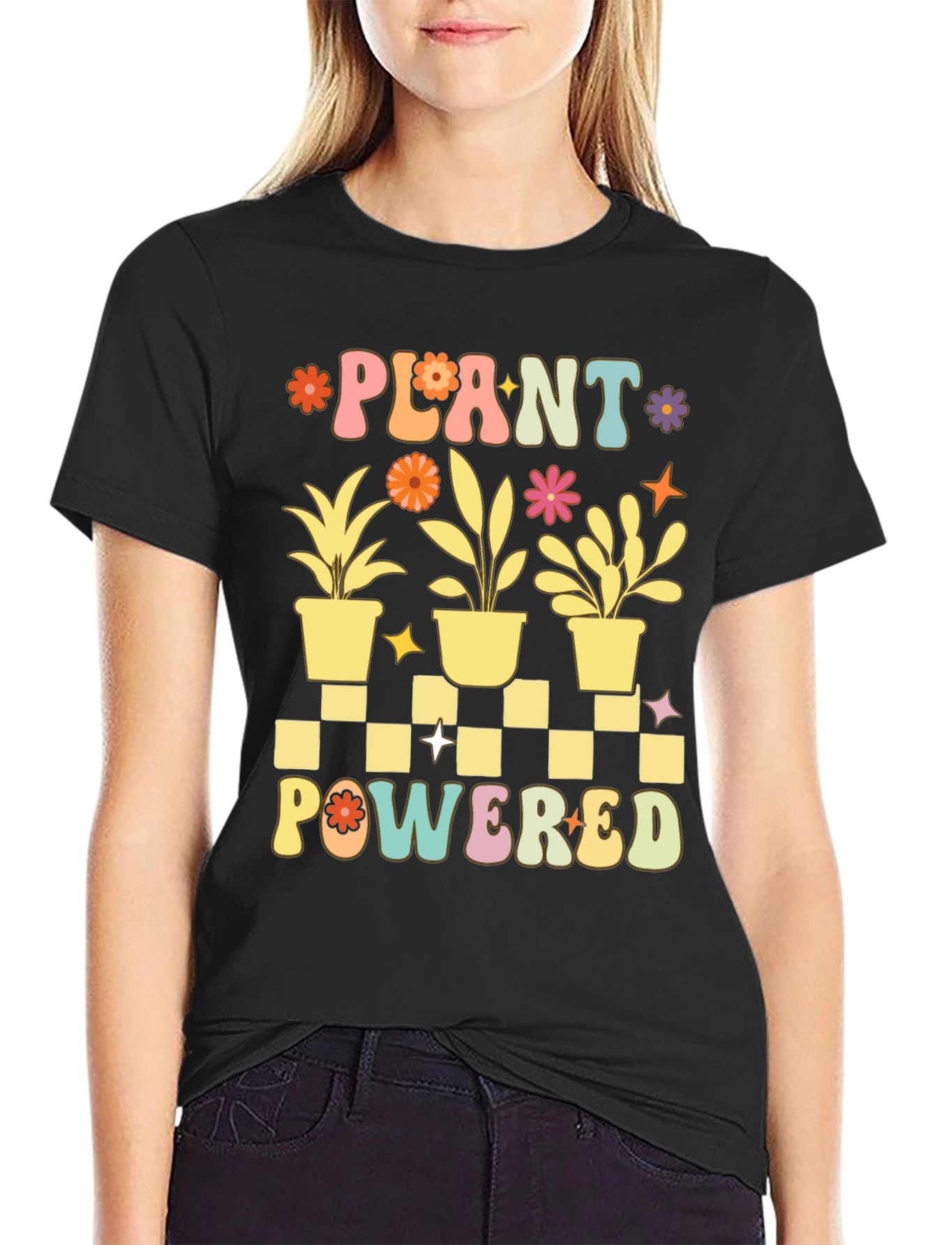 Black Plant Powered Graphic Tee - Black Cotton T-Shirt view 2