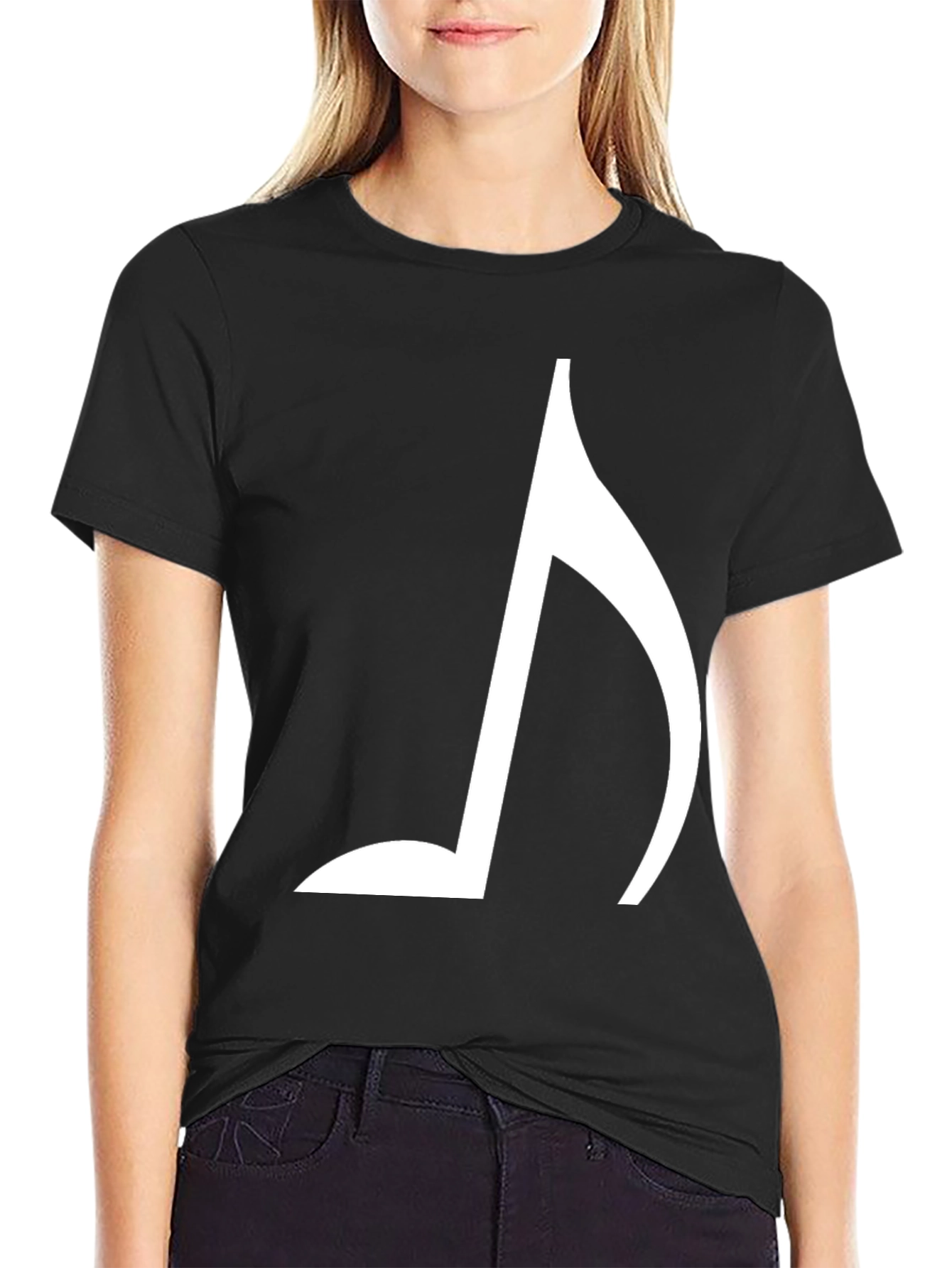 Black Musical Note Graphic Tee - Black Cotton Blend Shirt view 2
