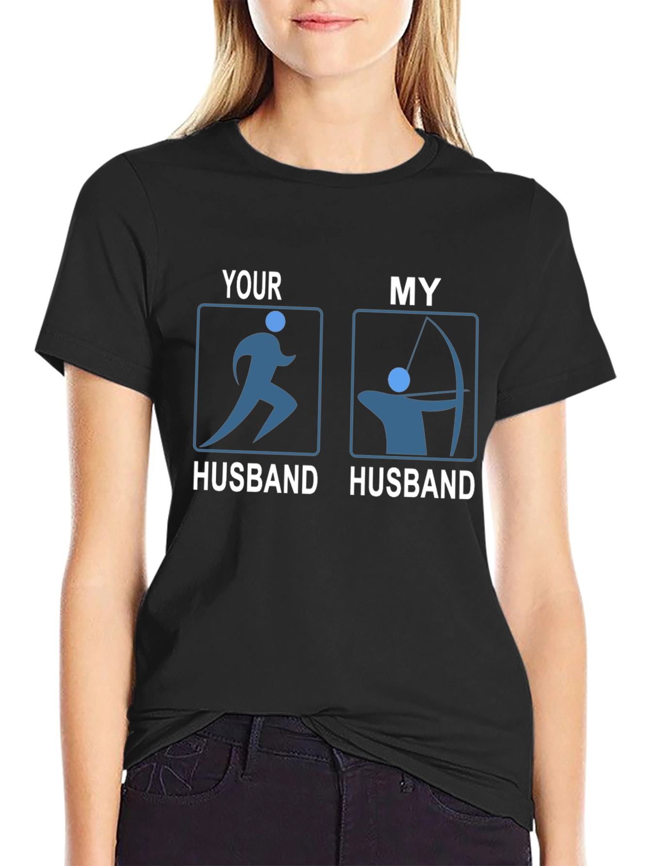 Black Funny Husband T-Shirt: Running & Archery Humor view 2