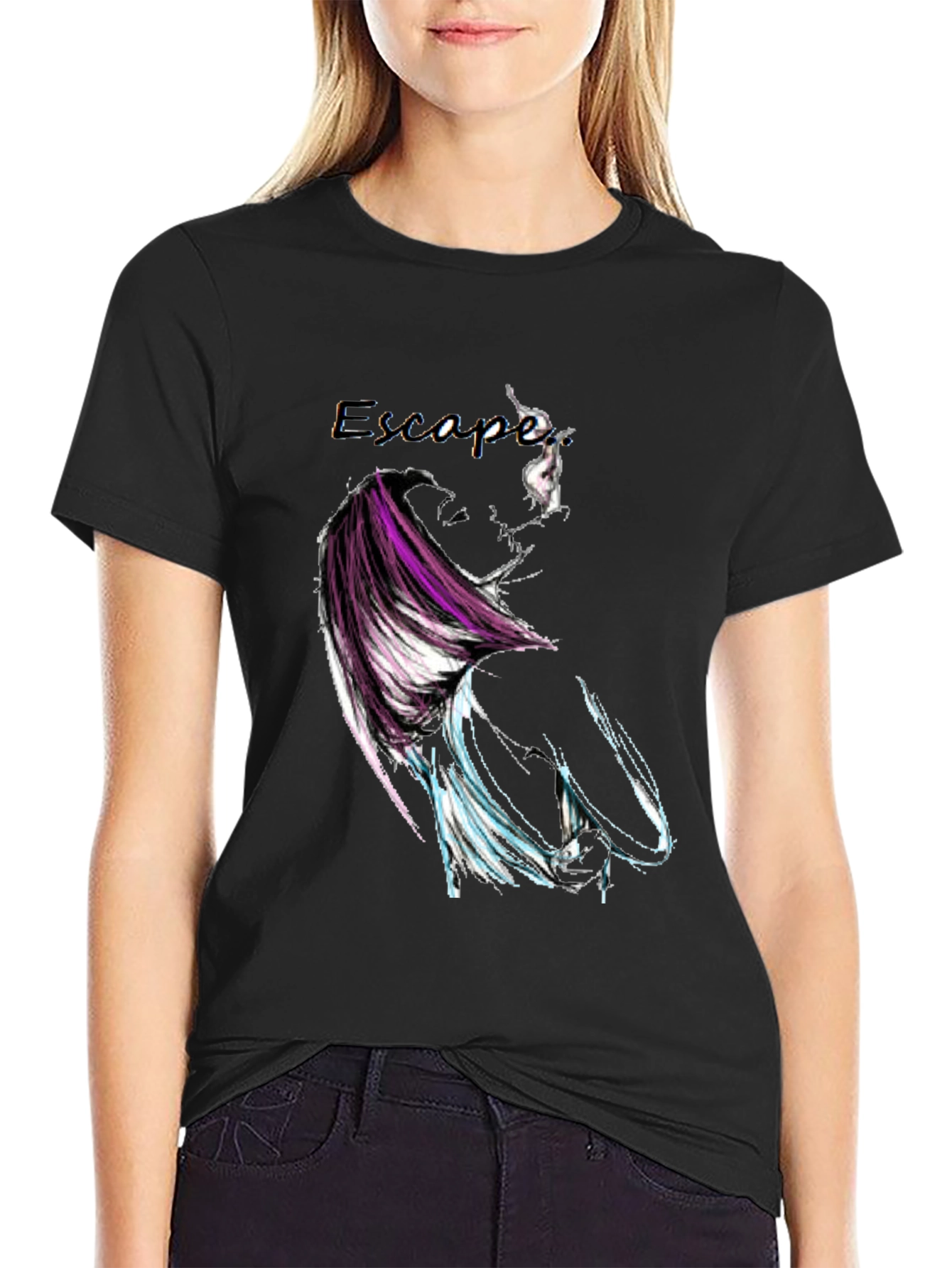 Black Escape Graphic Print Black T-Shirt view 2