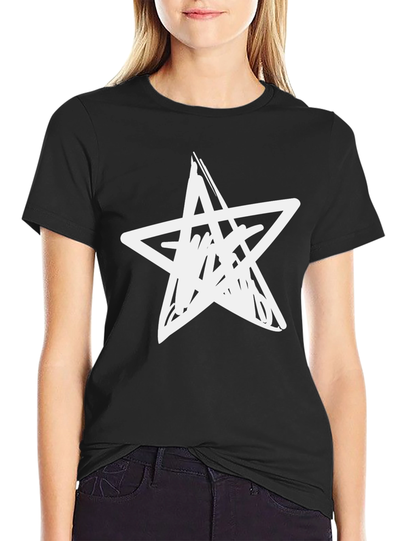 Black Black T-Shirt with Abstract Star Graphic view 2