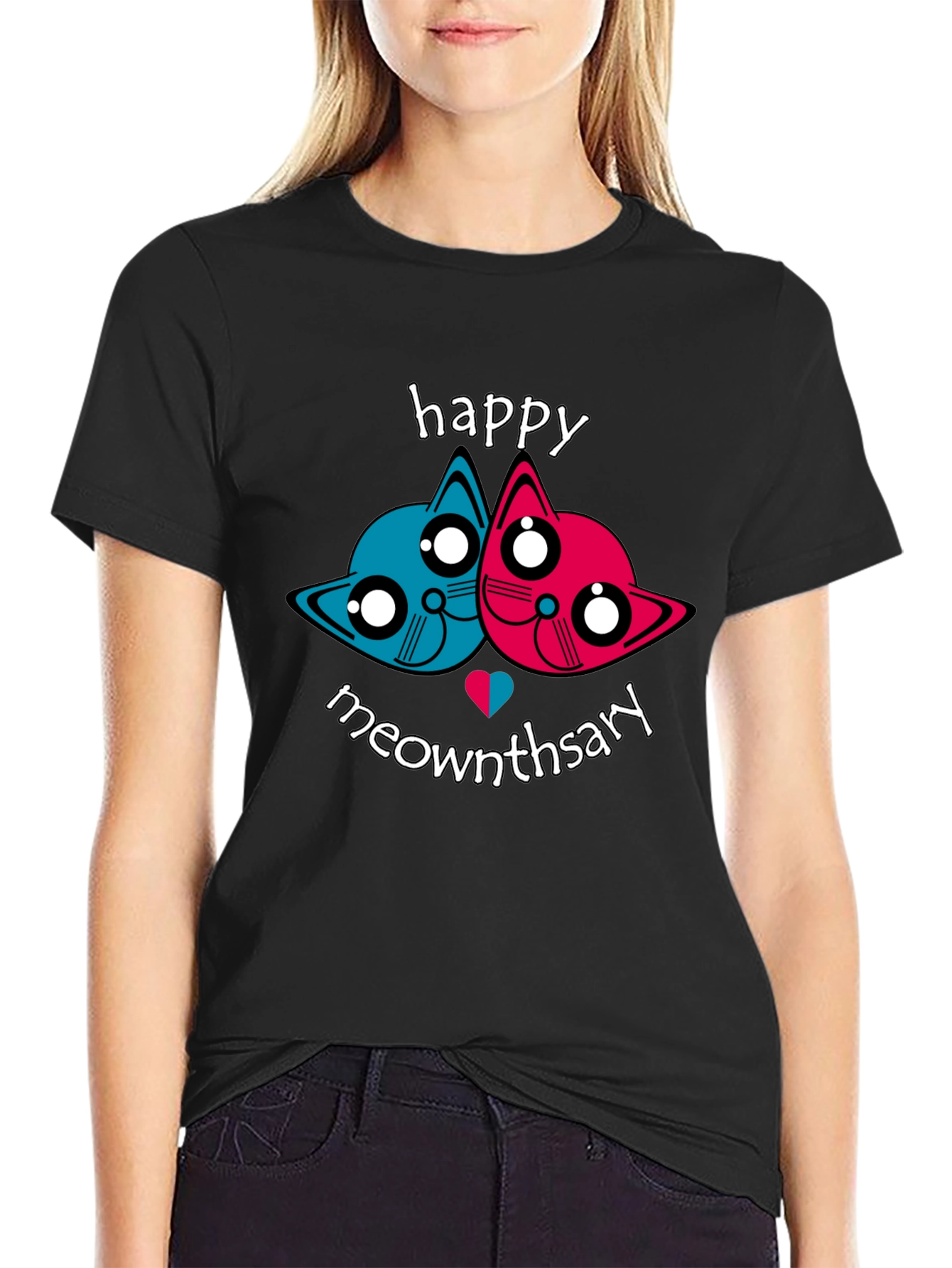 Black Happy Meownthsary Graphic Tee - Anniversary Cat Lovers view 2