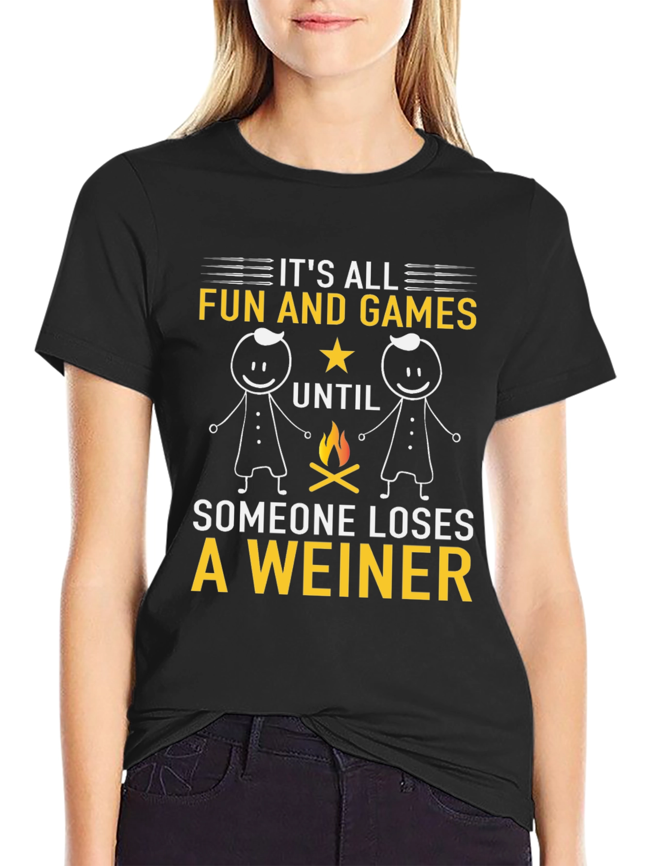 Black Funny Weiner Camping T-Shirt - It's All Fun and Games view 2