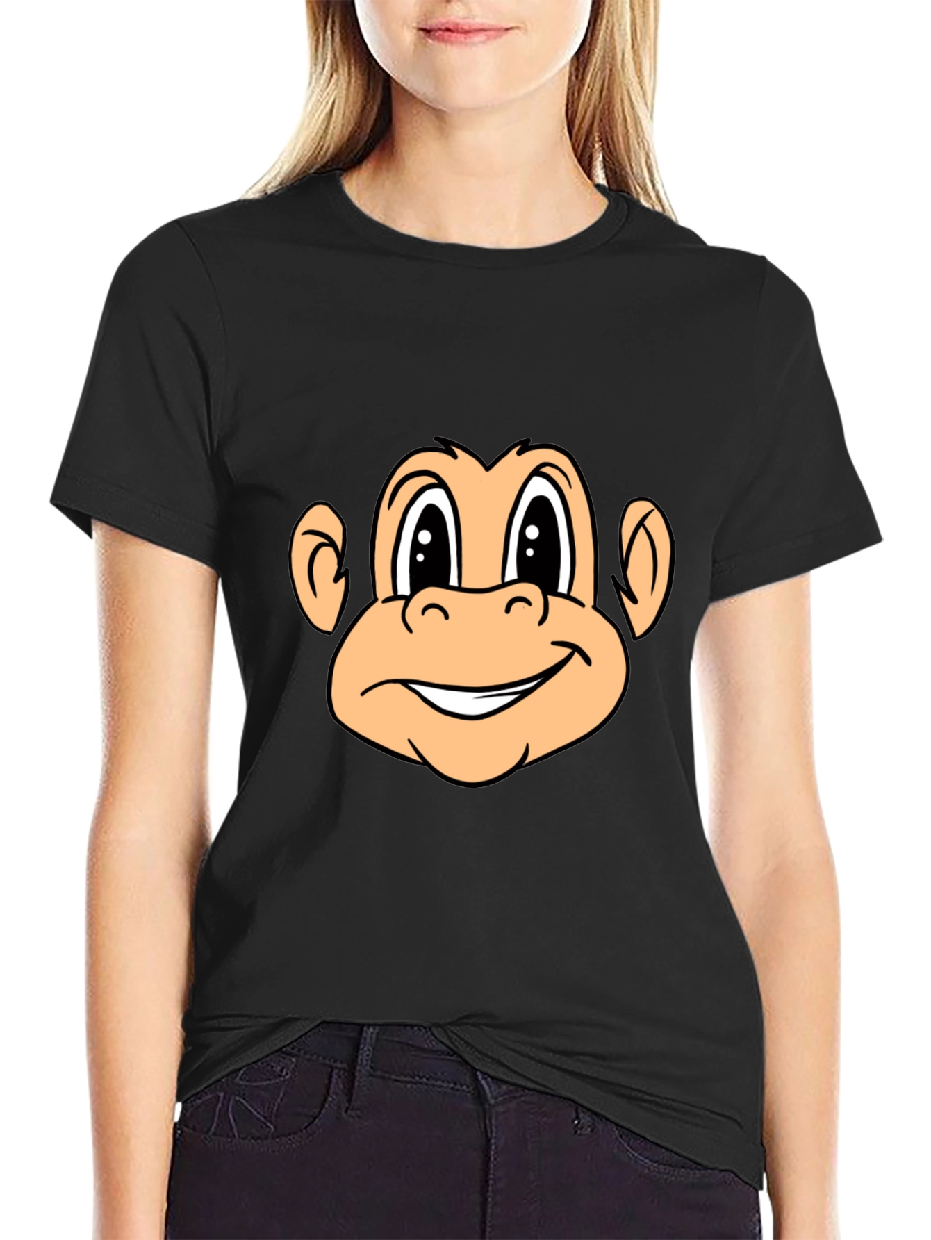 Black Monkey Face Graphic Tee - Black Crew Neck T-Shirt view 2