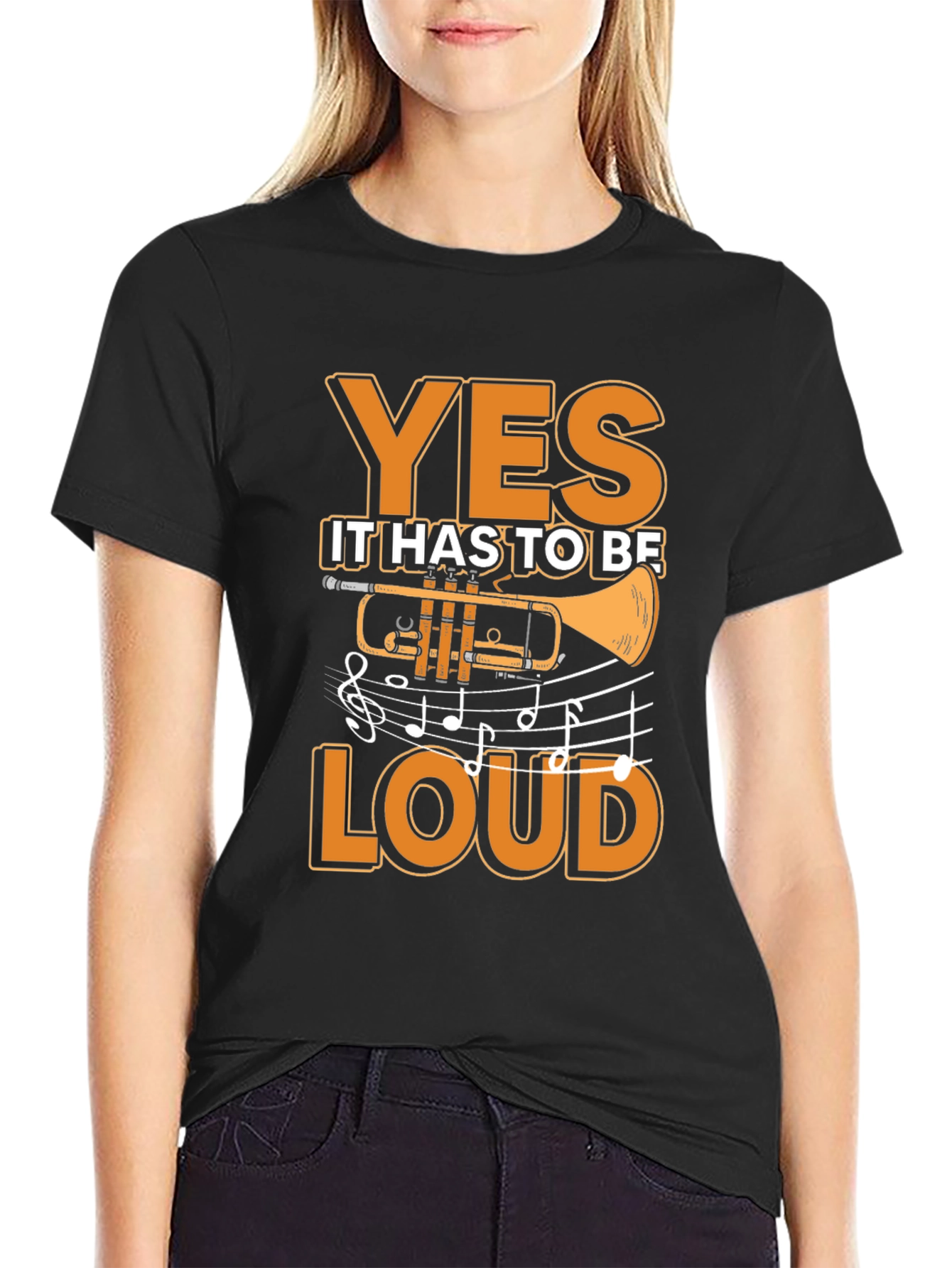 Black Trumpet Player YES Loud Black T-Shirt view 2