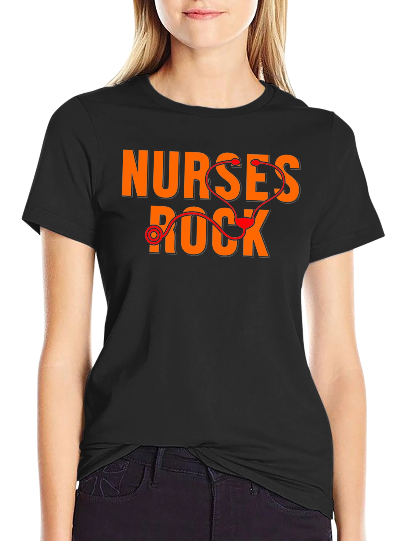 Black Nurses Rock T-Shirt - Medical Stethoscope Graphic Tee view 2
