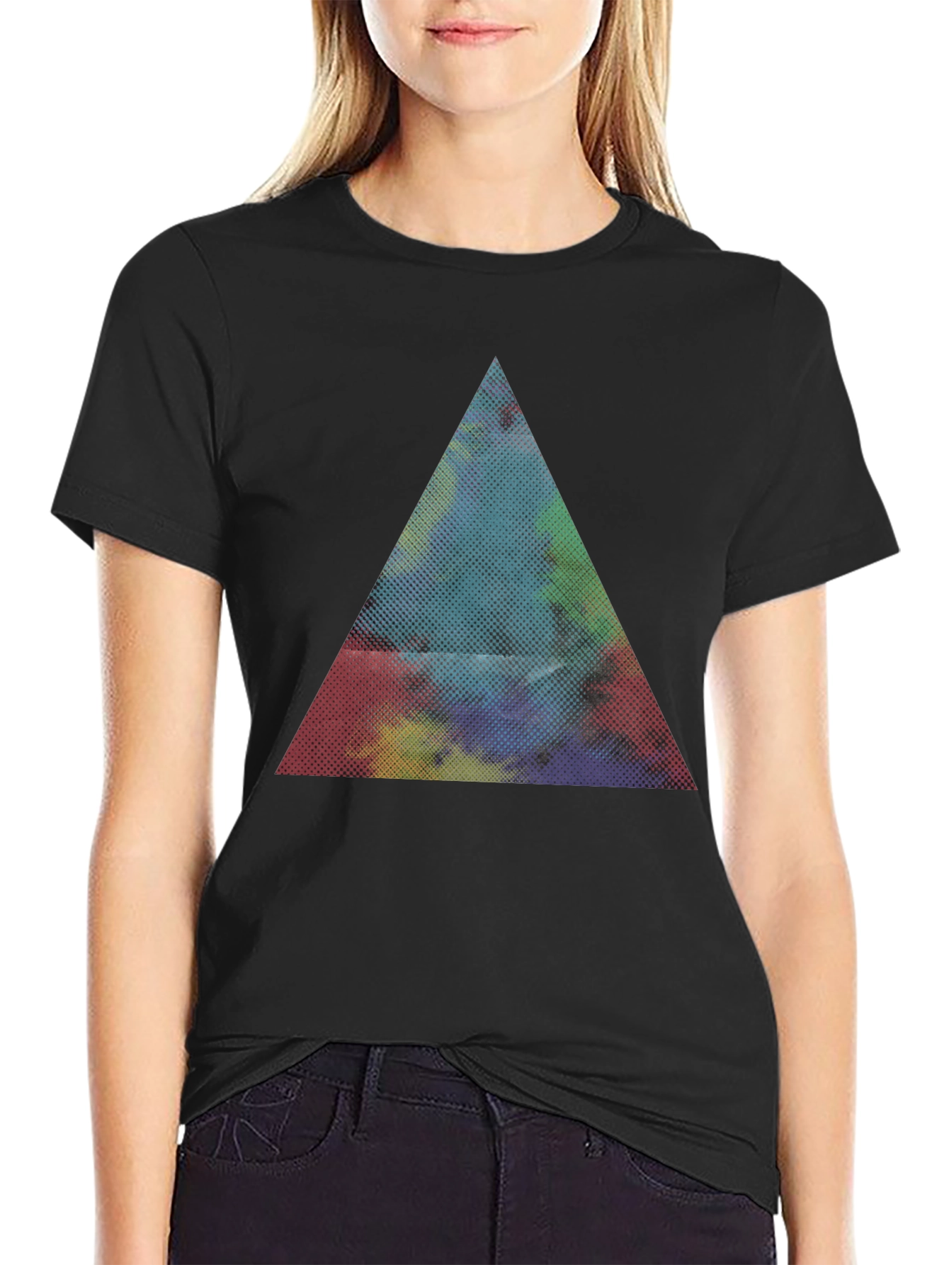 Black Abstract Triangle Graphic Black T-Shirt view 2
