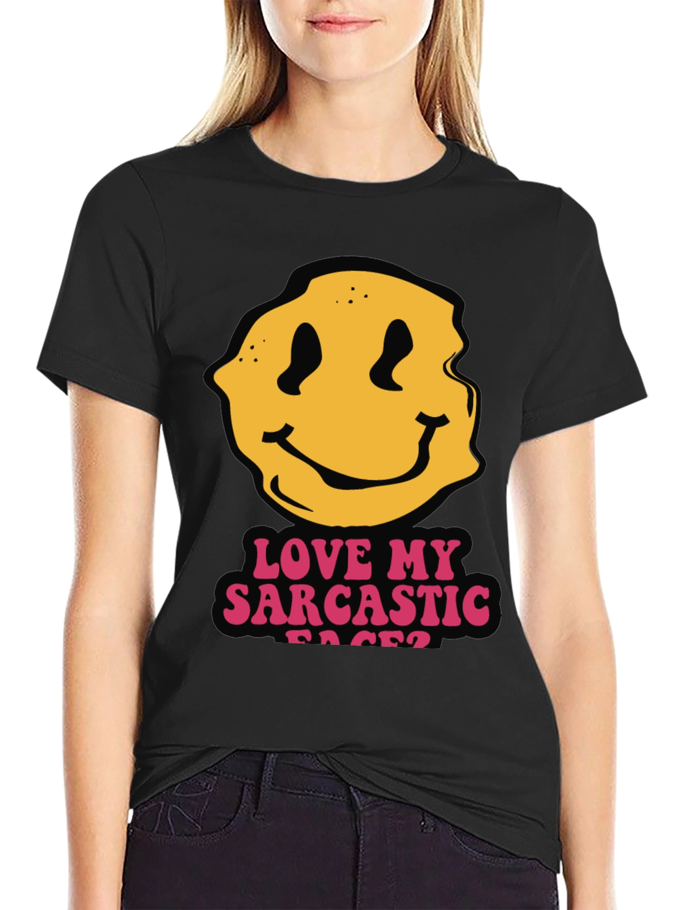 Black Sarcastic Faces Black T-Shirt - Funny Graphic Tee view 2