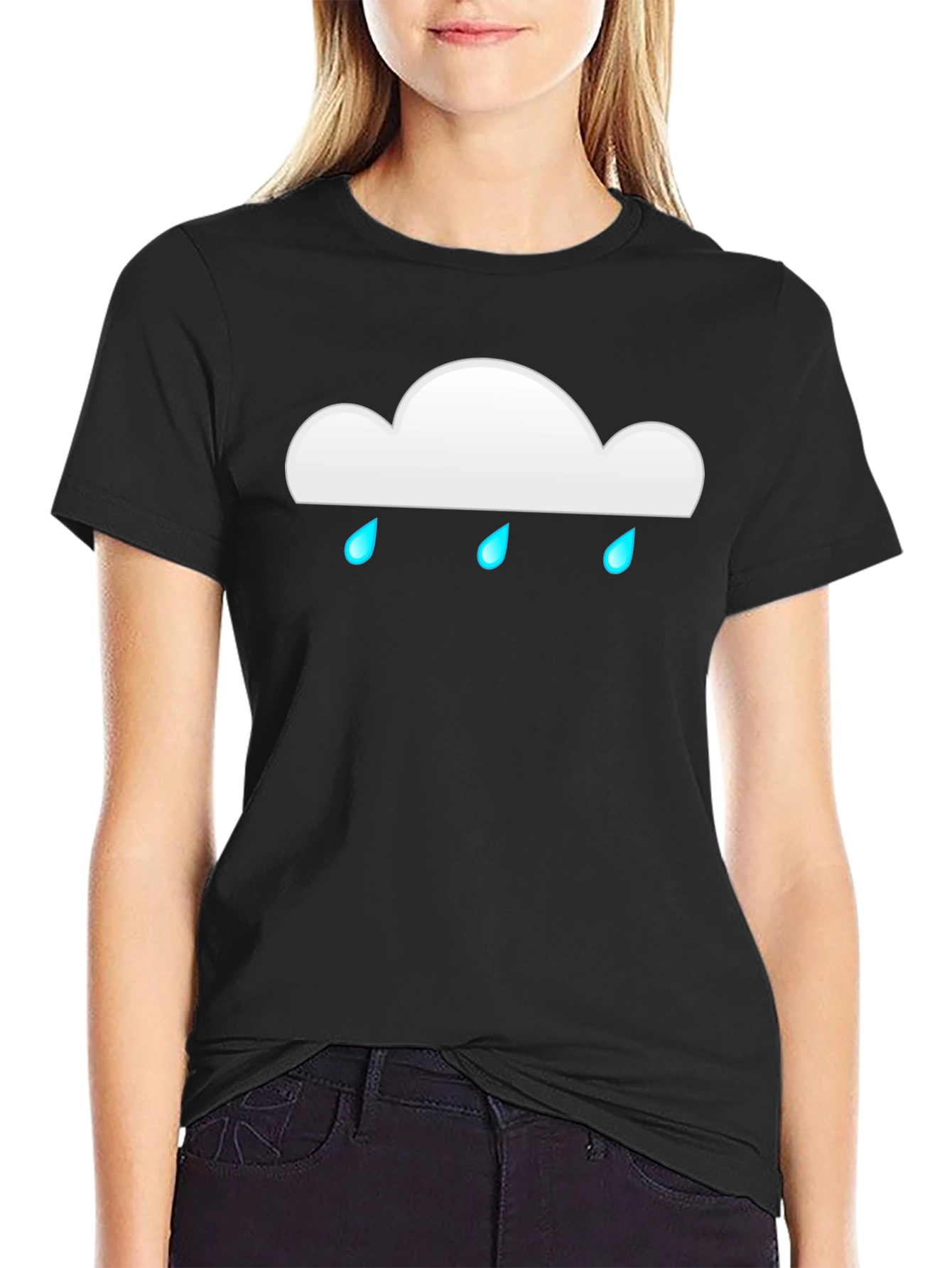 Black Rainy Cloud Graphic Tee - Black Cotton Casual T-Shirt view 2