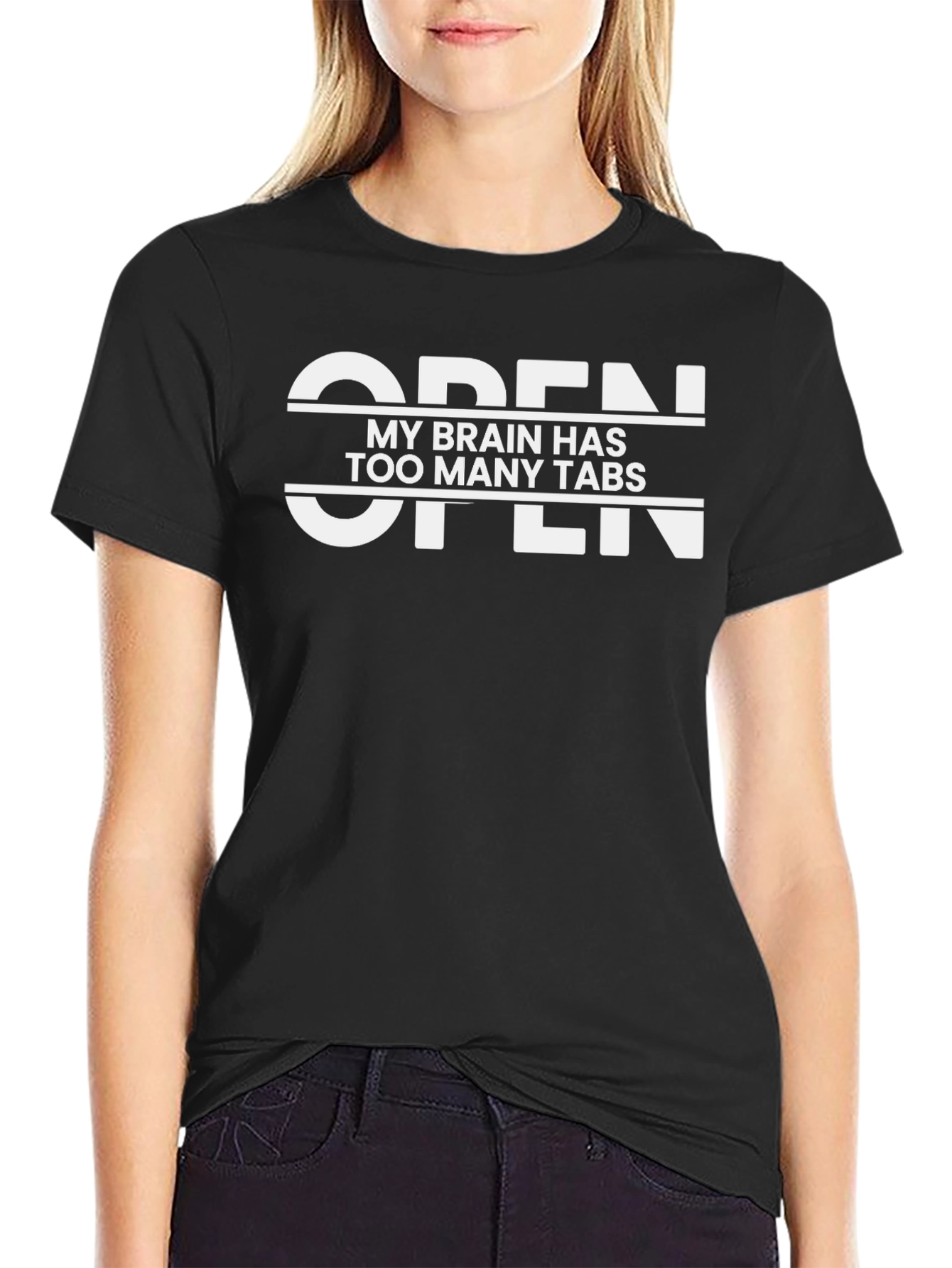 Black Open Too Many Tabs Graphic T-Shirt - Black view 2