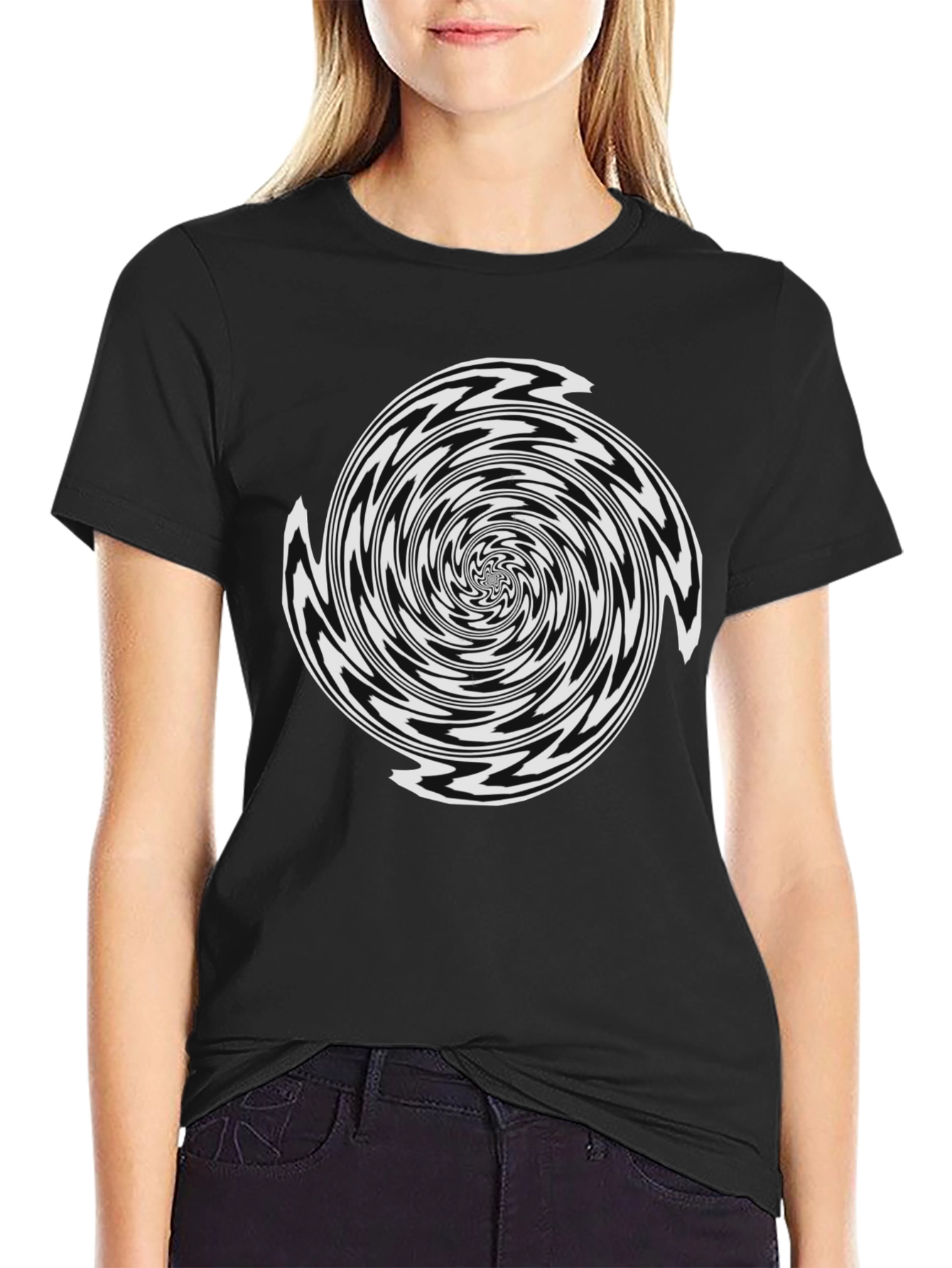 Black Optical Illusion Spiral Graphic T-Shirt view 2
