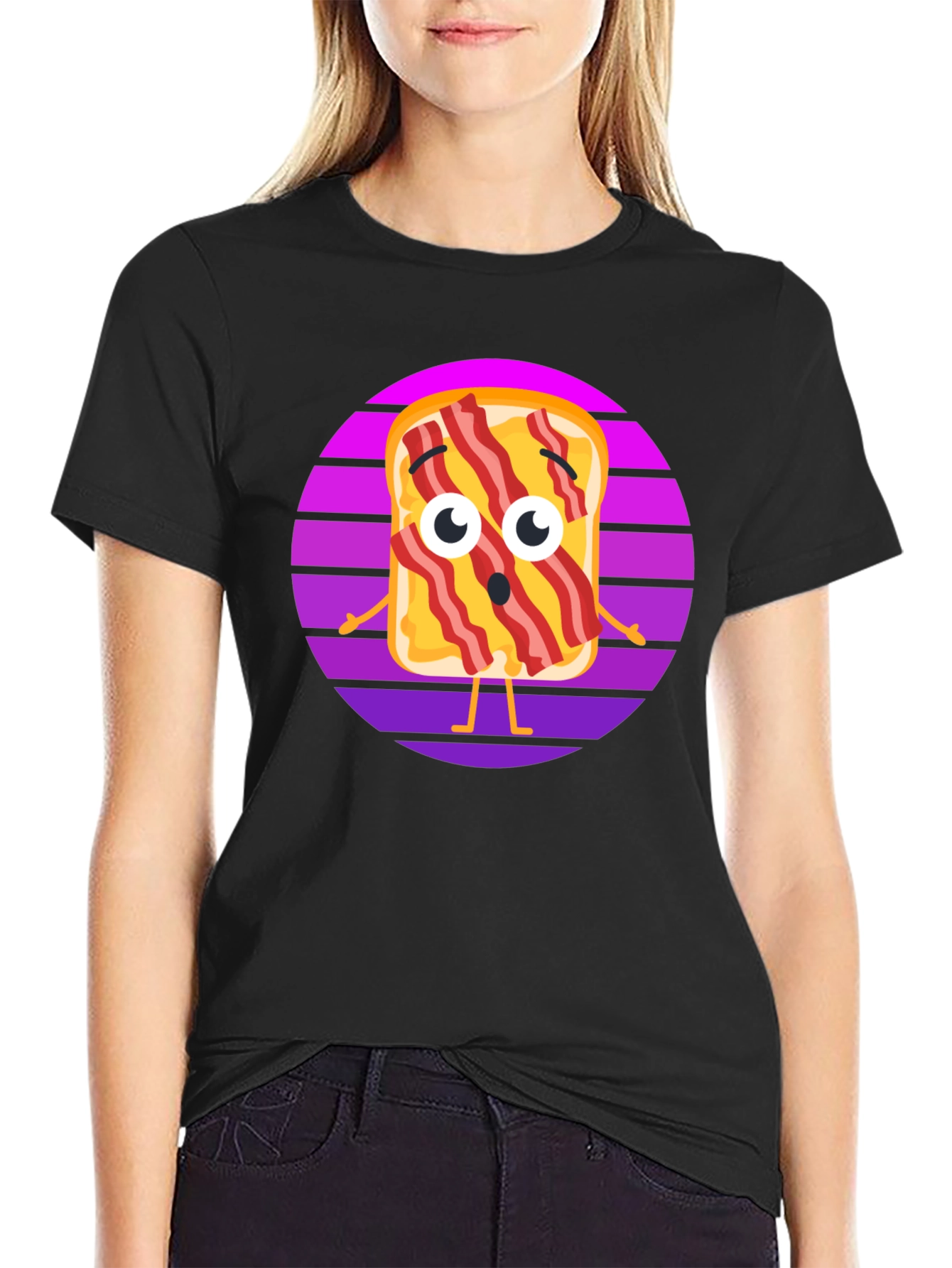 Black Bacon Toast Retro Graphic Tee view 2