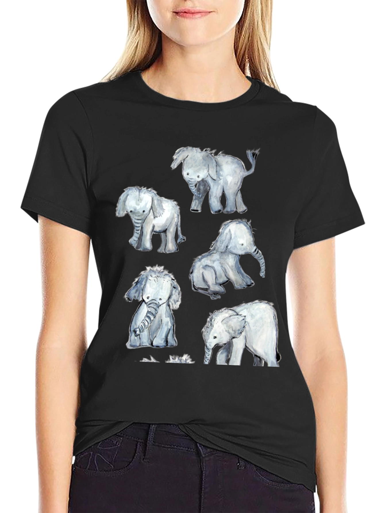 Black Elephant Watercolor Graphic Tee - Black view 2