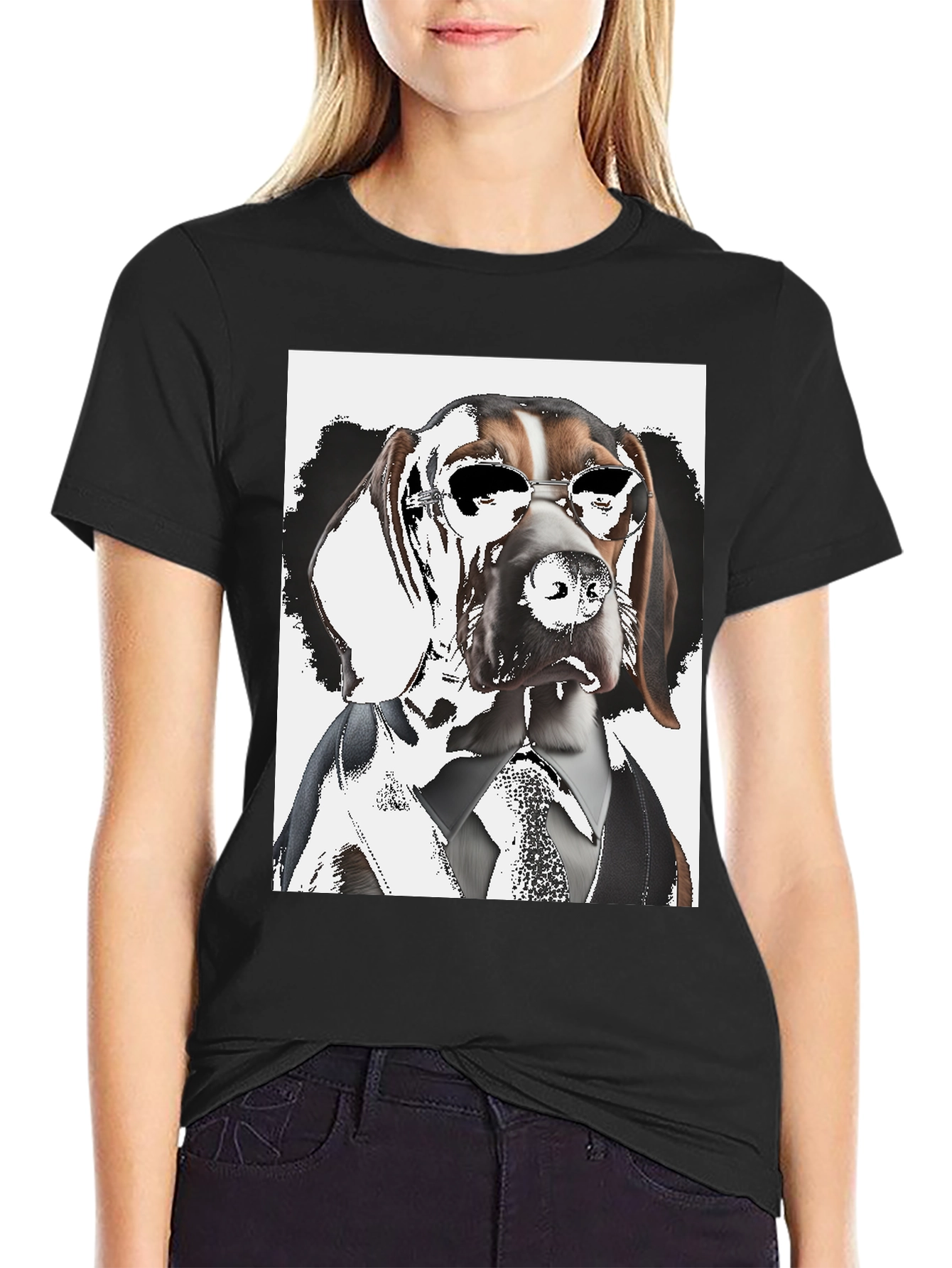 Black Dogfather T-Shirt: Suave Hound in Shades view 2