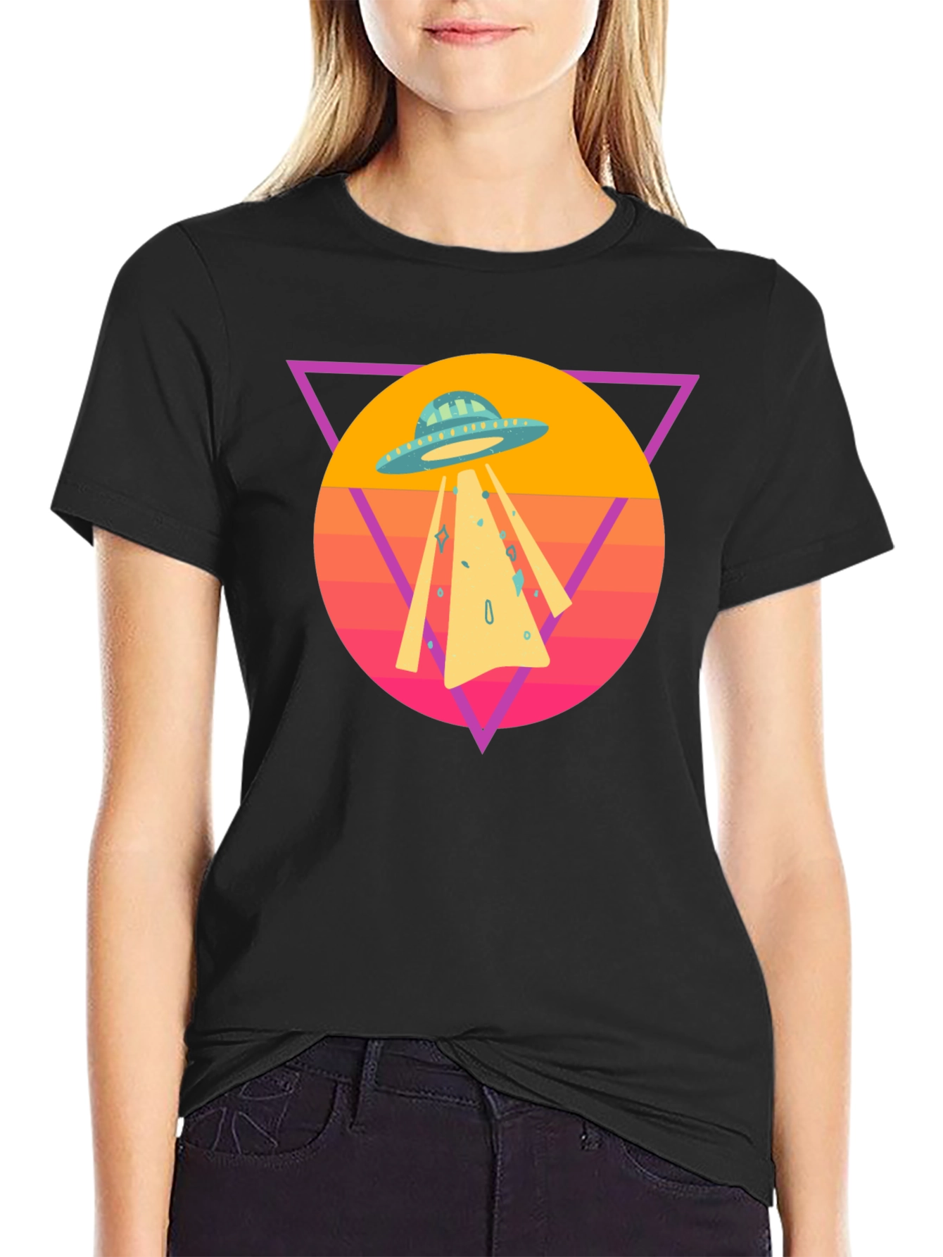 Black Retro UFO T-Shirt - Black Cotton Blend Tee view 2