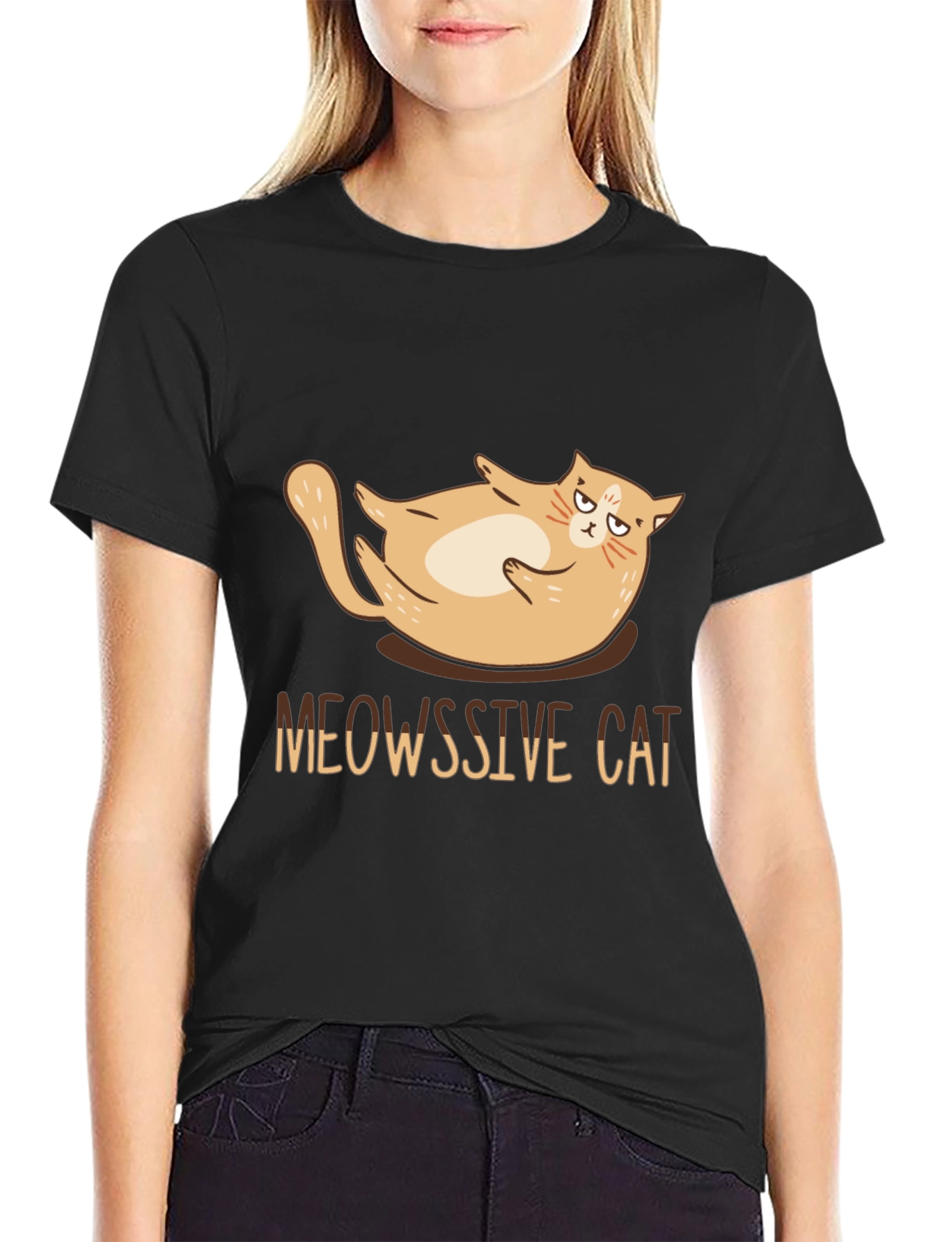 Black Meowssive Cat T-Shirt - Funny Graphic Tee view 2