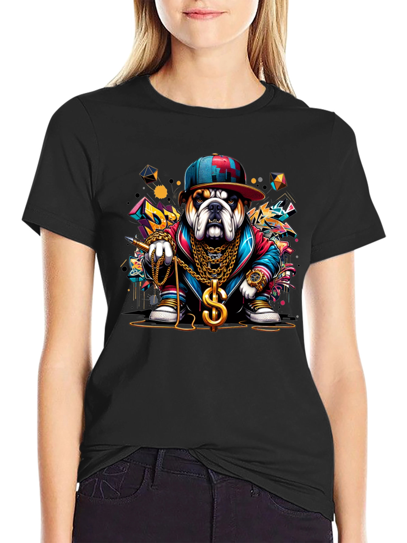 Black Bulldog Rapper Graphic Tee - Urban Style view 2