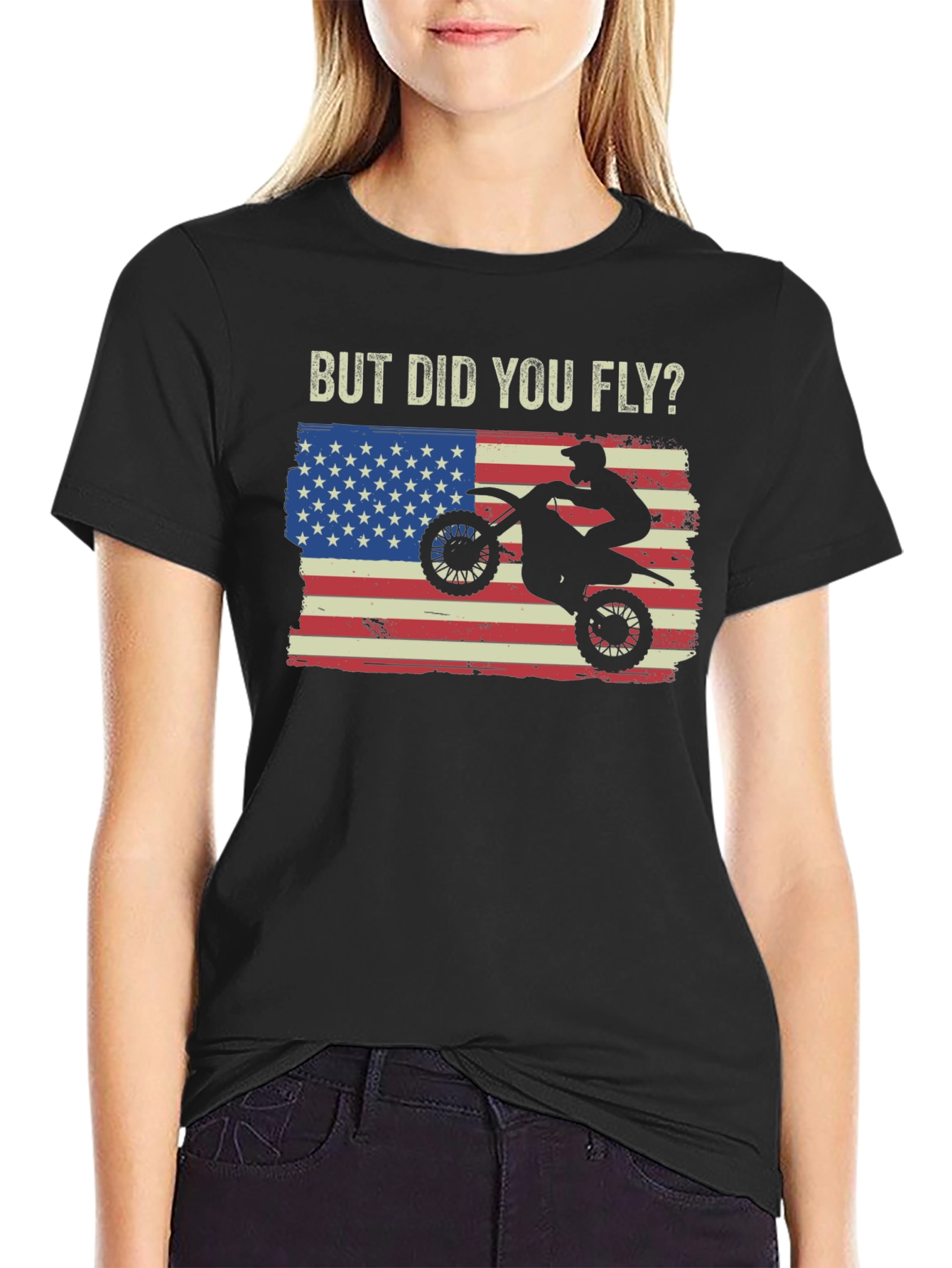 Black But Did You Fly T-Shirt, Motocross USA Flag view 2
