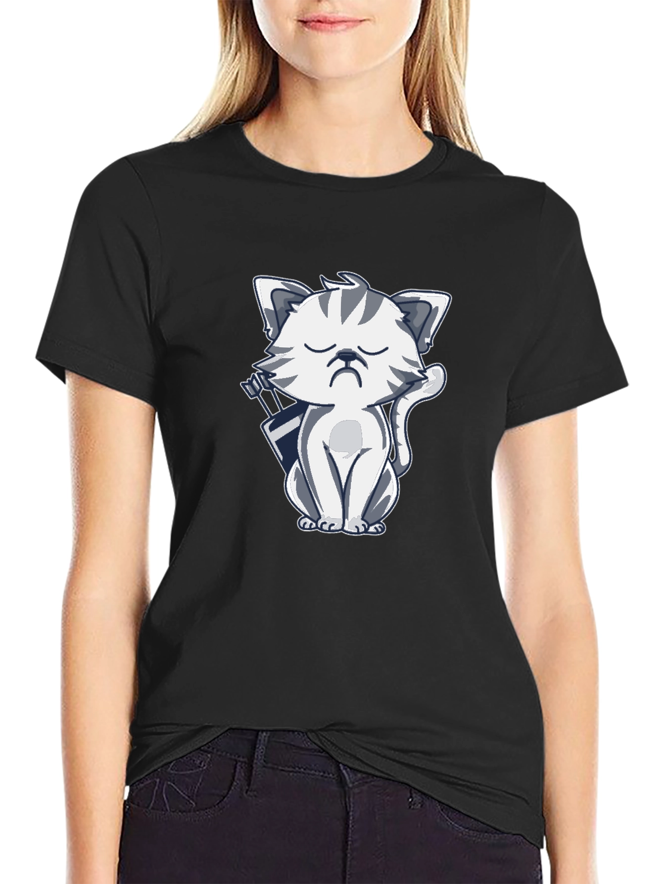 Black Grumpy Archer Cat Graphic T-Shirt - Black view 2