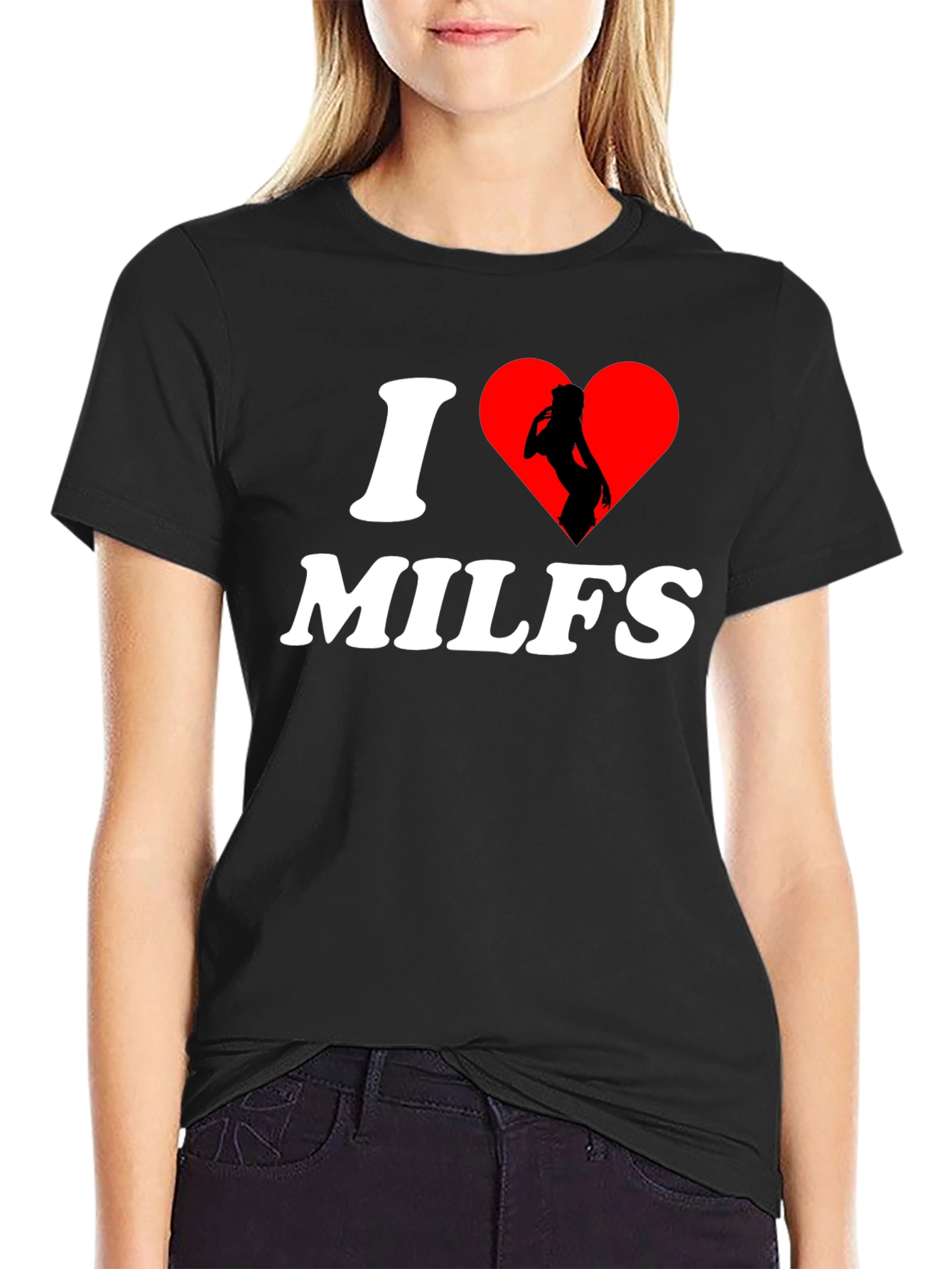Black I Heart MILFs Graphic T-Shirt - Adult Humor Tee view 2