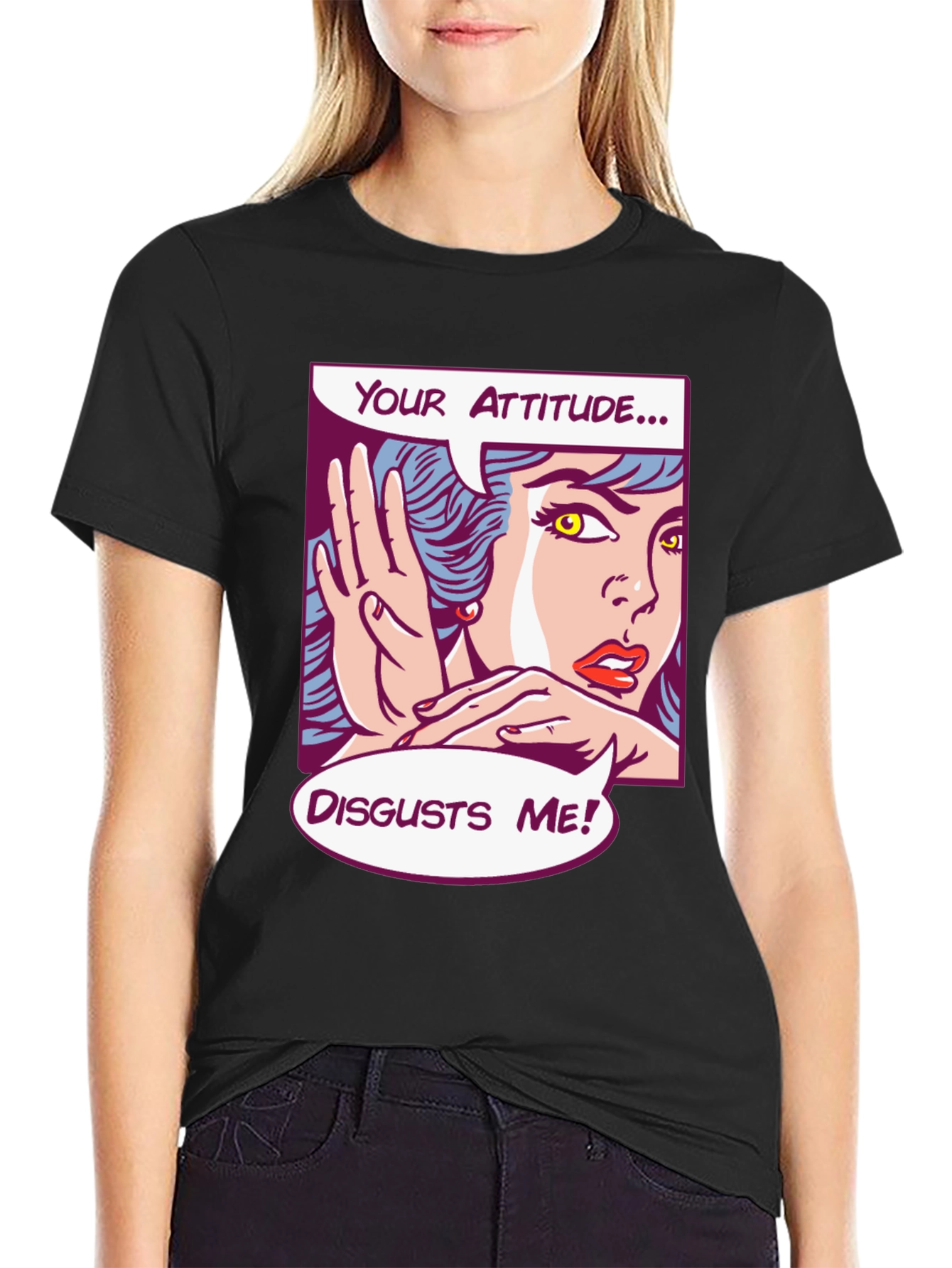 Black Attitude Disgusts Me Pop Art T-Shirt view 2