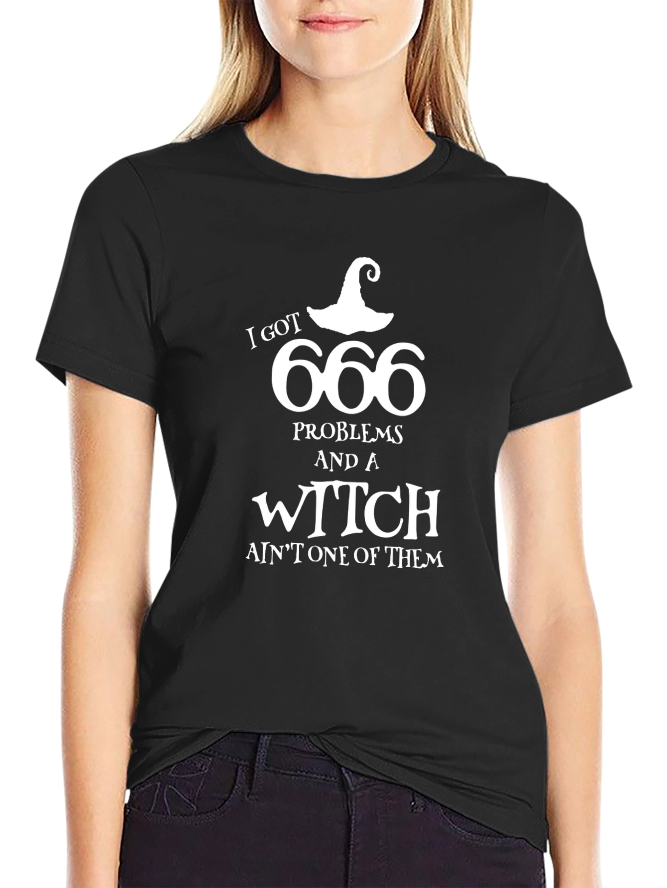 Black 666 Problems Witch T-Shirt - Halloween Tee view 2