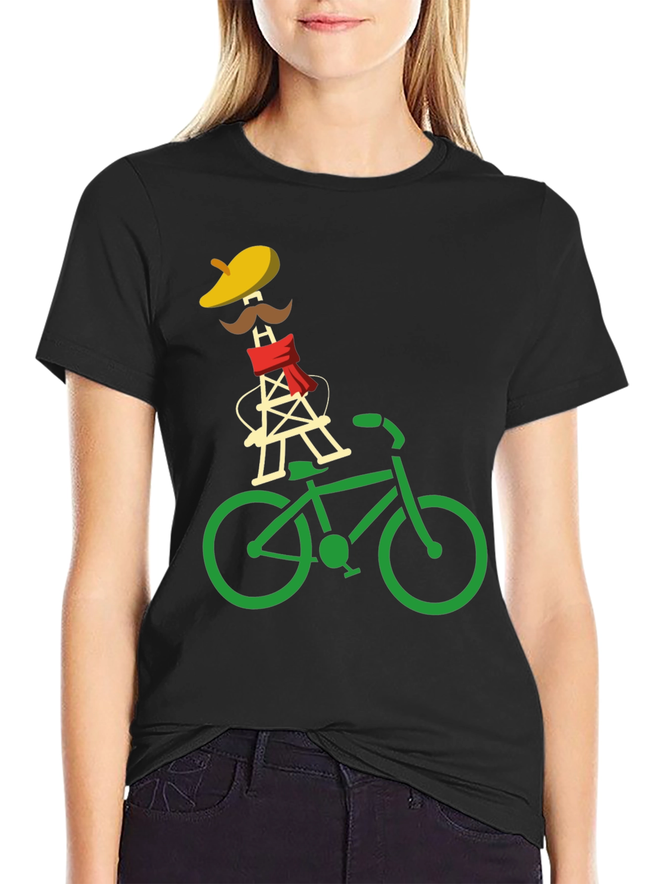 Black Eiffel Tower Bike Ride Graphic Tee view 2
