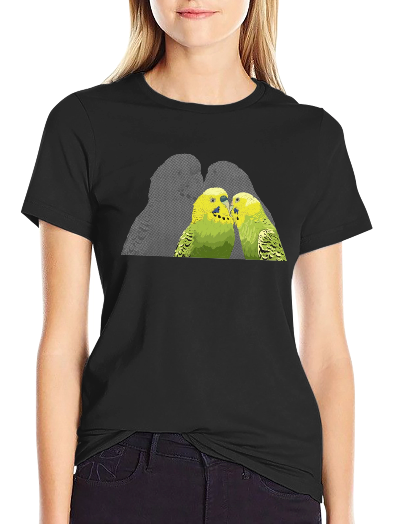 Black Parakeet Kiss Graphic Tee - Black Cotton Shirt view 2