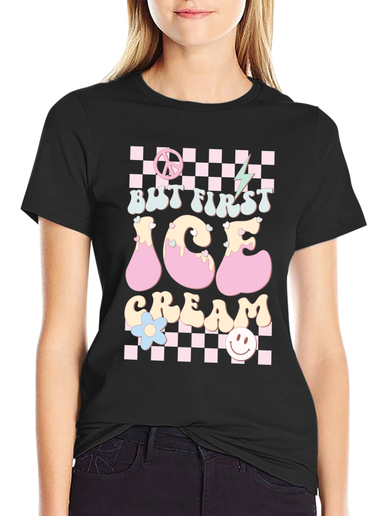 Black But First Ice Cream Graphic Tee Retro Design T-Shirt view 2