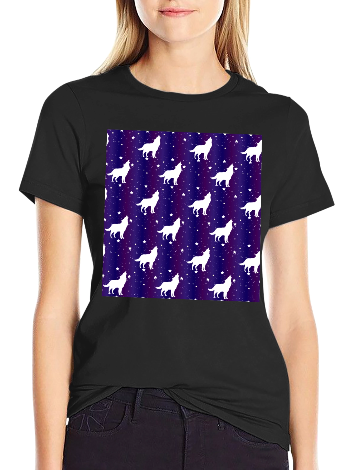 Black Wolf Starry Night Graphic Tee view 2