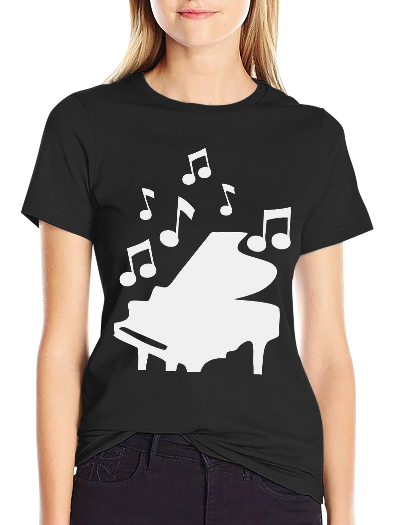 Black Piano Music Notes Graphic Tee view 2