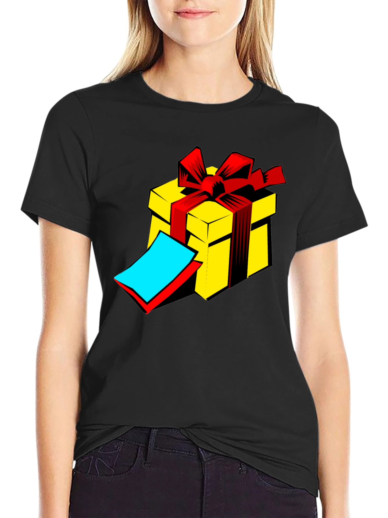 Black Gift Box Graphic Tee - Black Cotton T-Shirt view 2