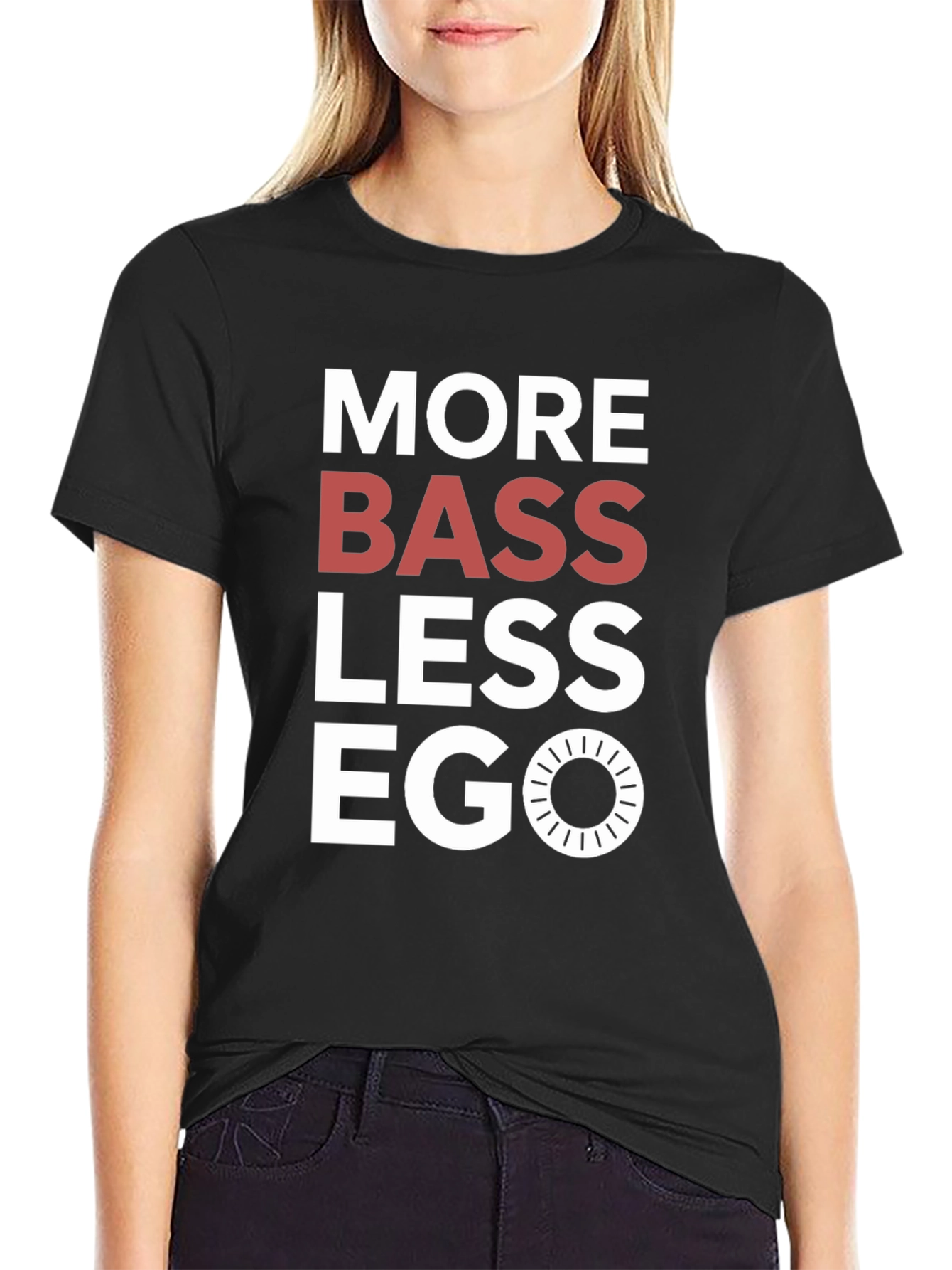 Black More Bass Less Ego Graphic T-Shirt view 2