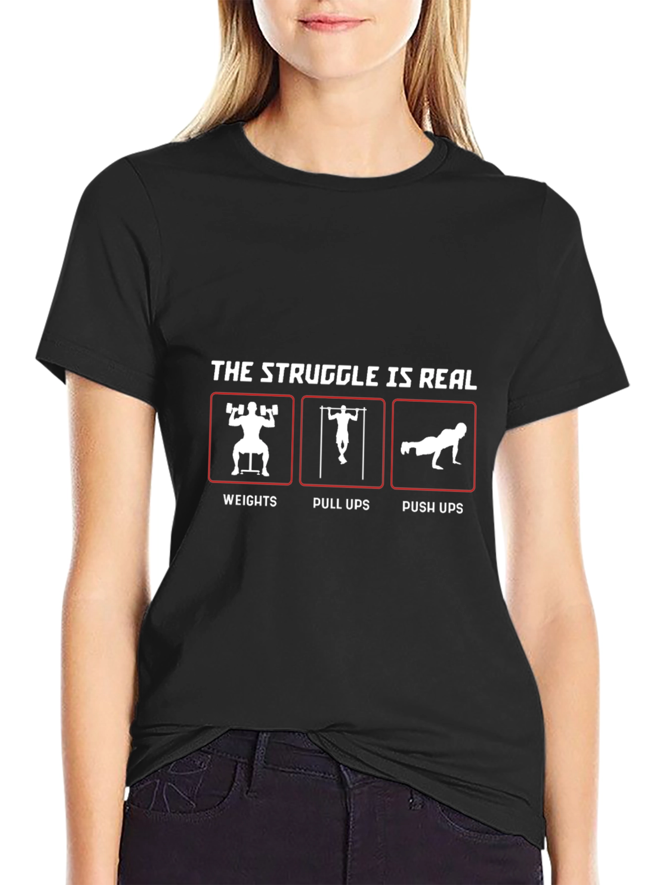 Black The Struggle Is Real Workout T-Shirt view 2