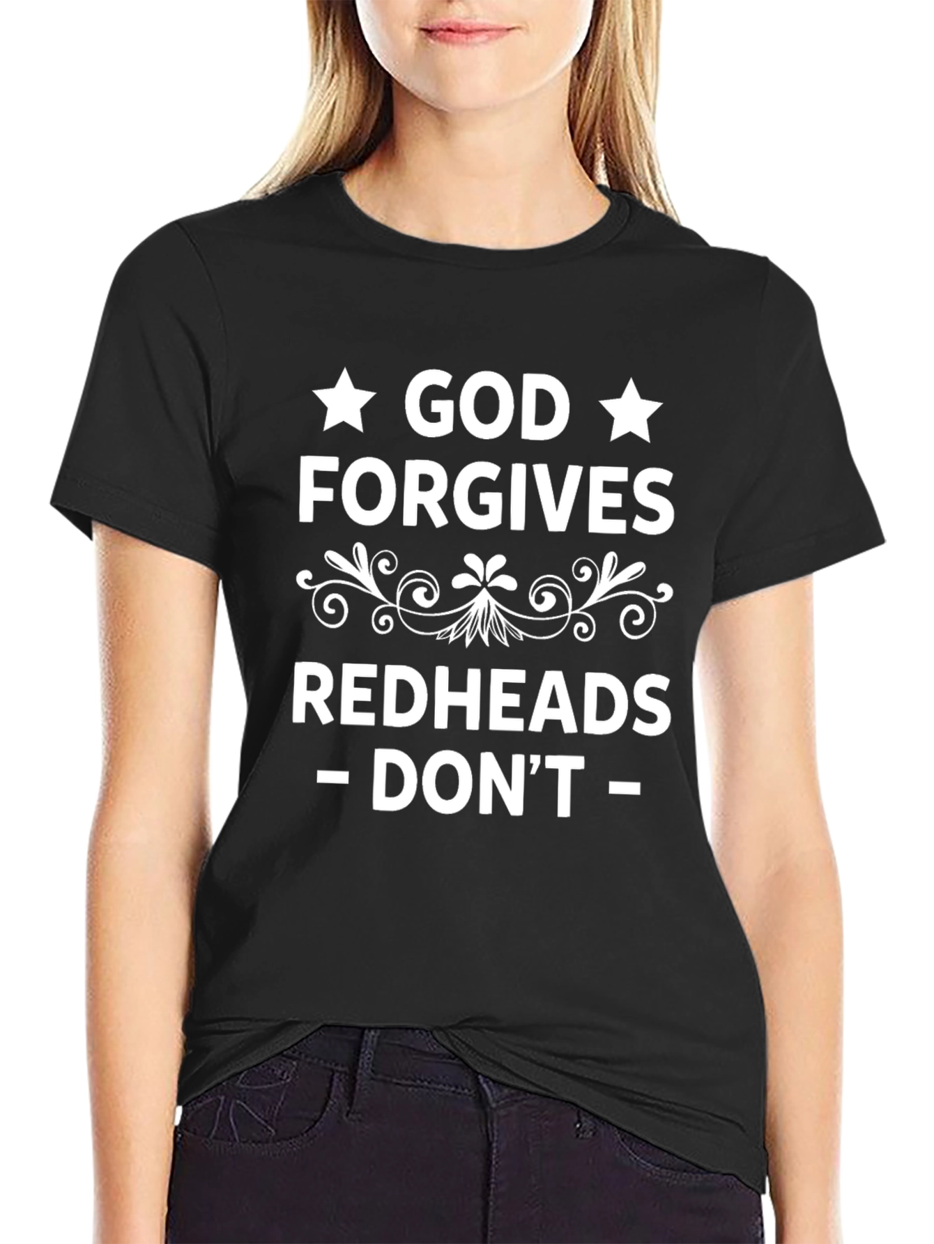 Black God Forgives Redheads T-Shirt - Funny Slogan Tee view 2