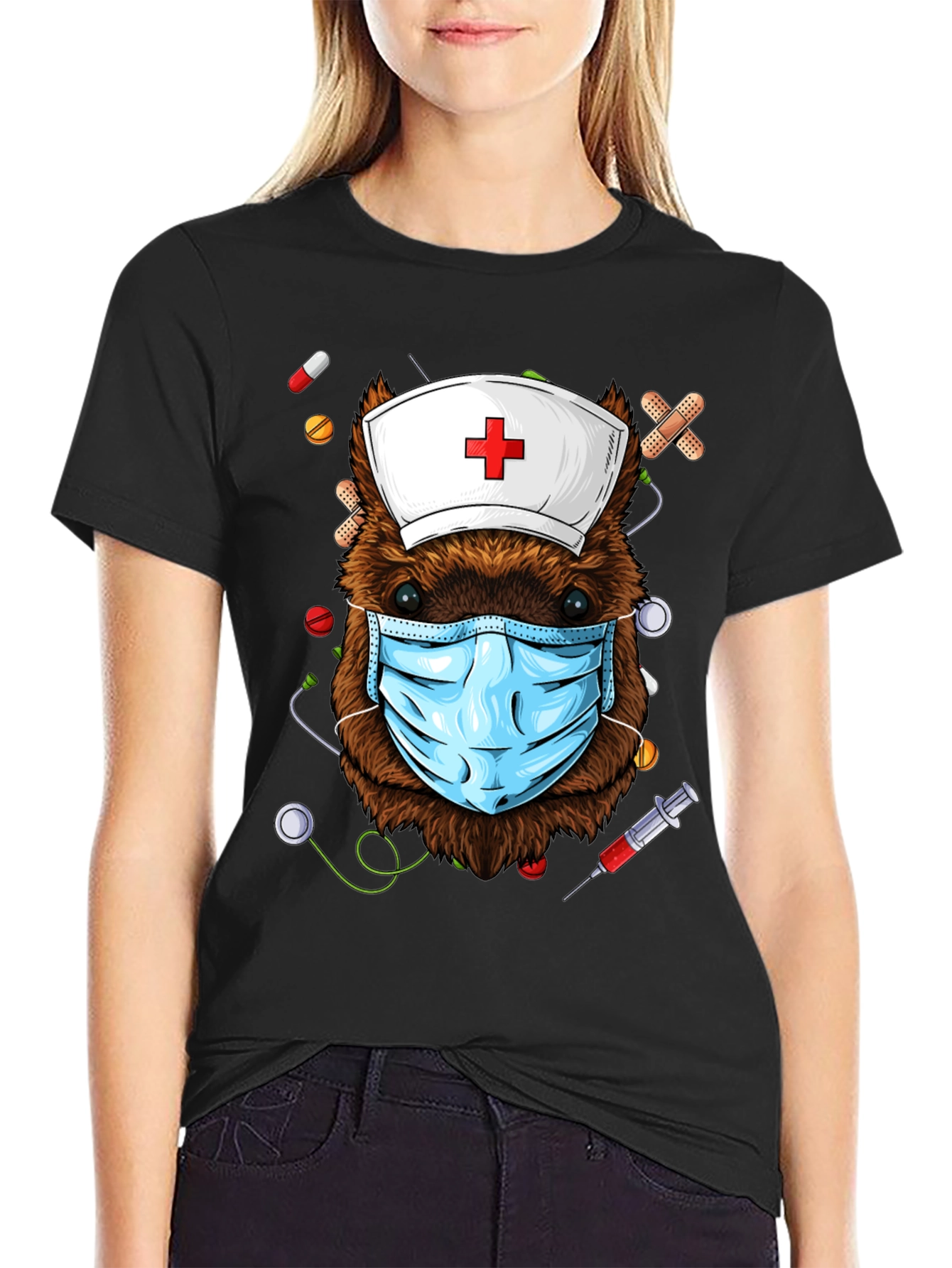 Black Nurse Beaver T-Shirt: Healthcare Hero view 2