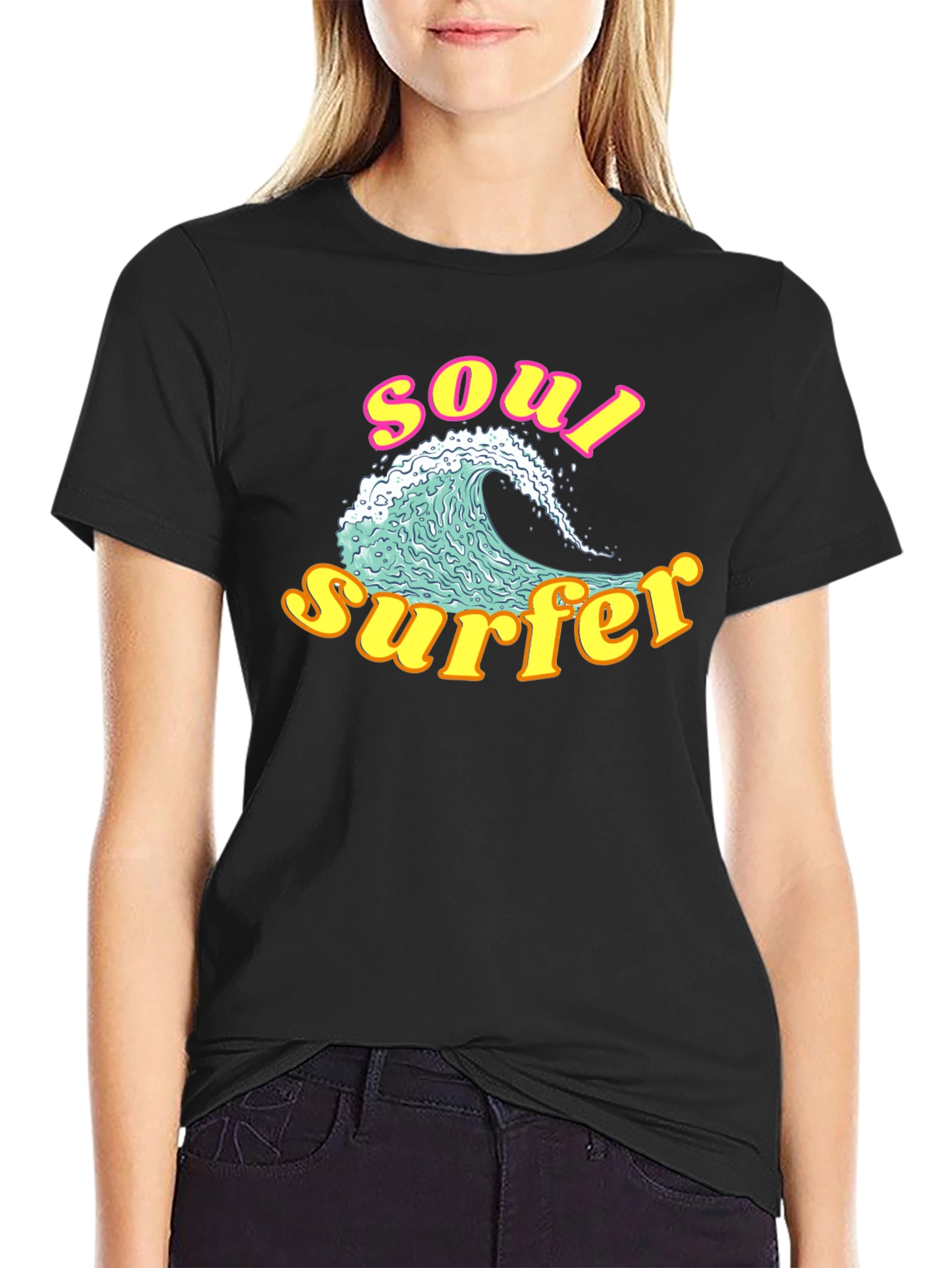 Black Soul Surfer Graphic Tee - Retro Wave Design view 2