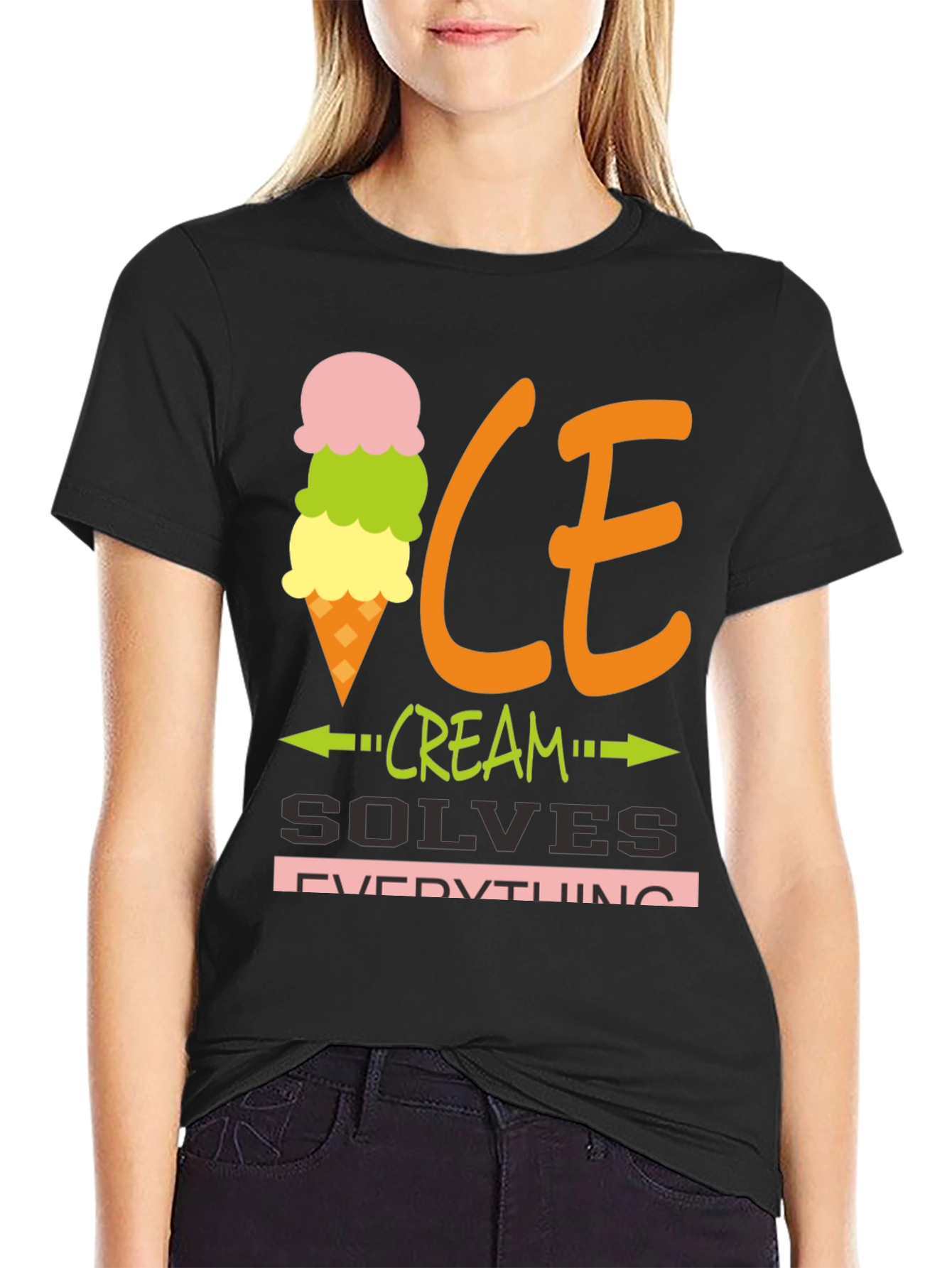 Black Ice Cream Solves Everything Graphic Tee view 2