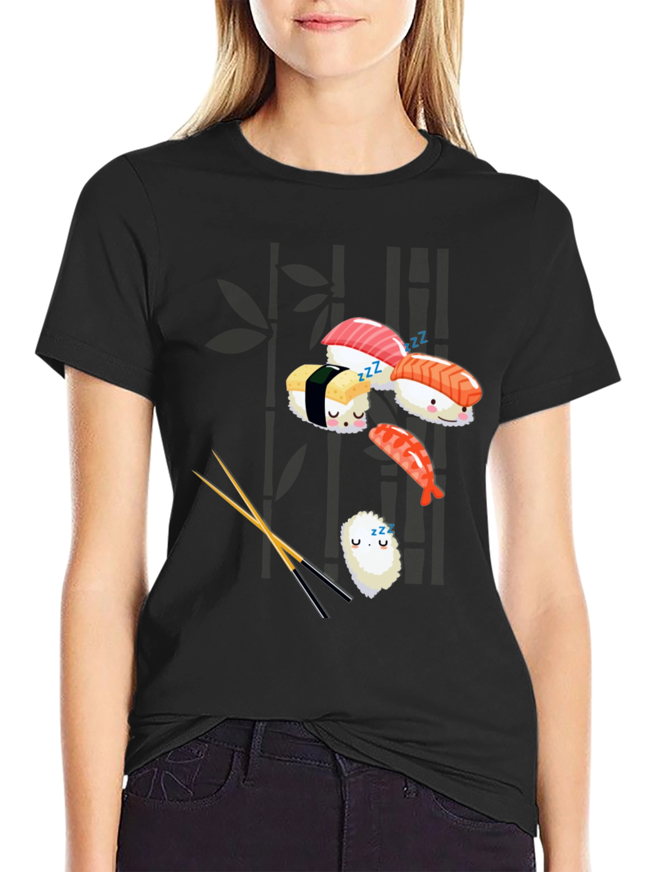 Black Sushi Nap T-Shirt: Cute & Comfy Japanese Food Tee view 2