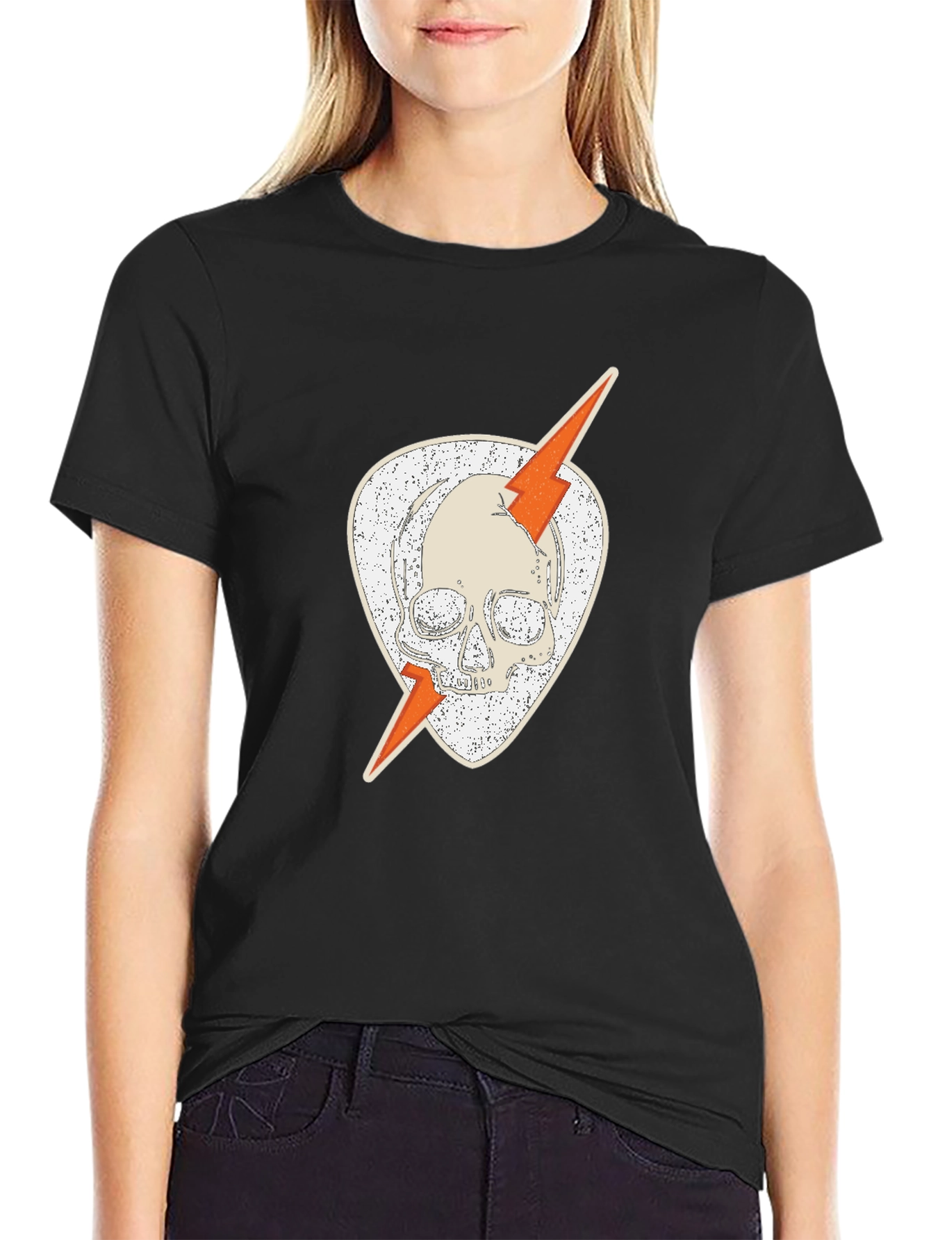 Black Skull & Lightning Black Graphic Tee view 2