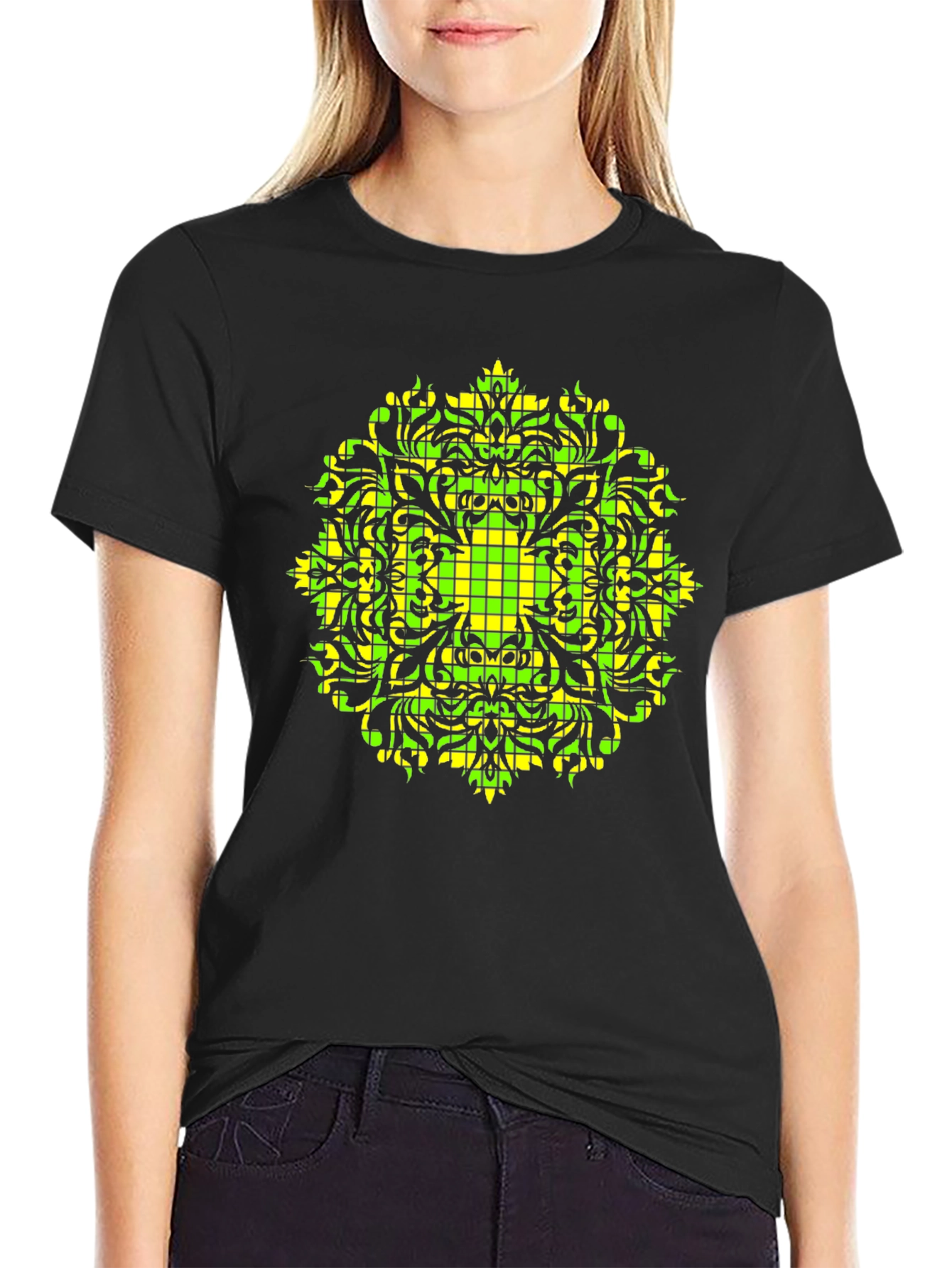 Black Geometric Mandala Tee - Black view 2