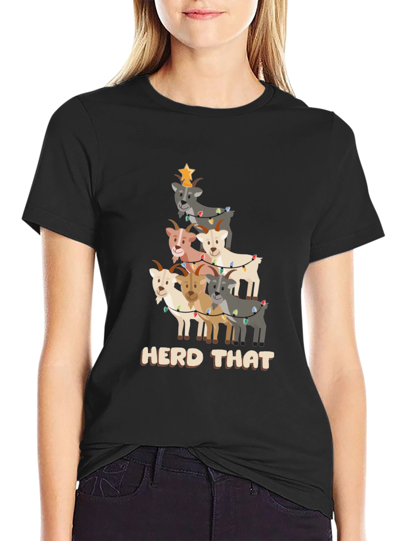 Black Herd That Christmas Goat T-Shirt view 2