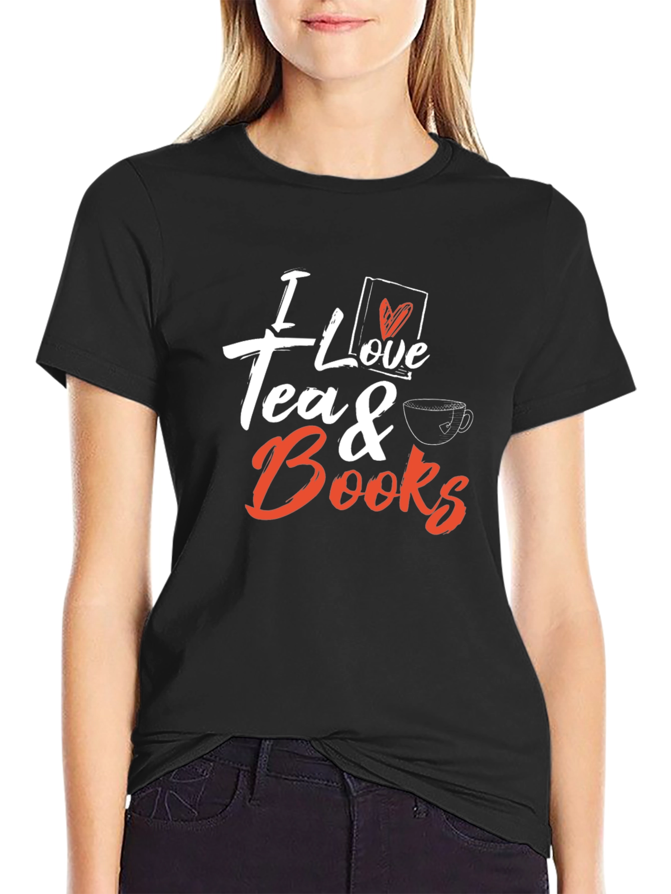 Black I Love Tea & Books Graphic T-Shirt view 2