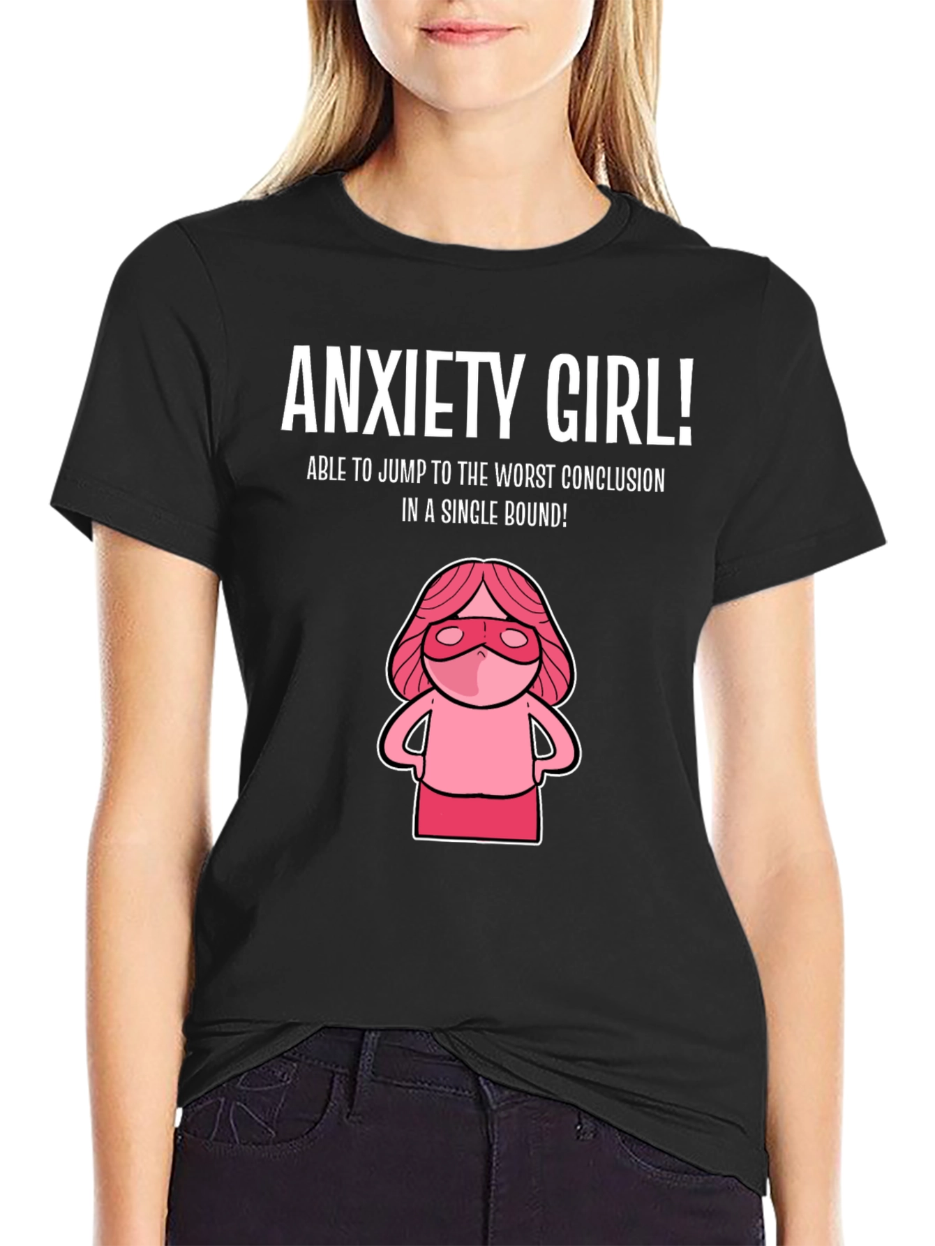 Black Anxiety Girl T-Shirt - Funny Graphic Tee view 2