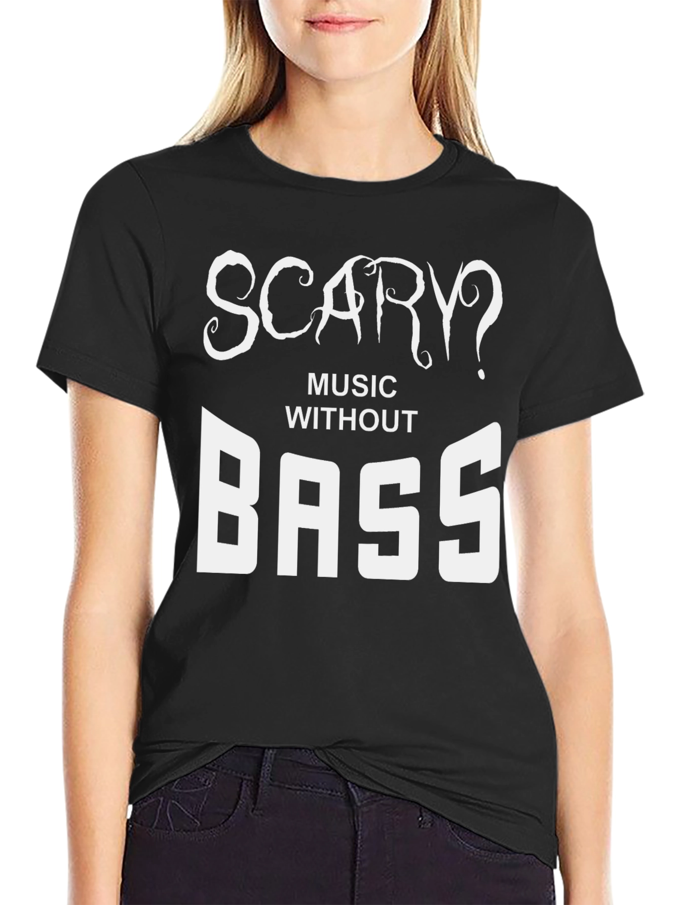 Black Scary? Music Without Bass Black T-Shirt view 2