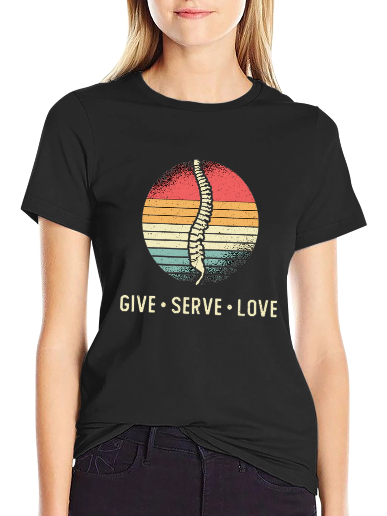 Black Chiropractor T-Shirt - Spine Give Serve Love view 2