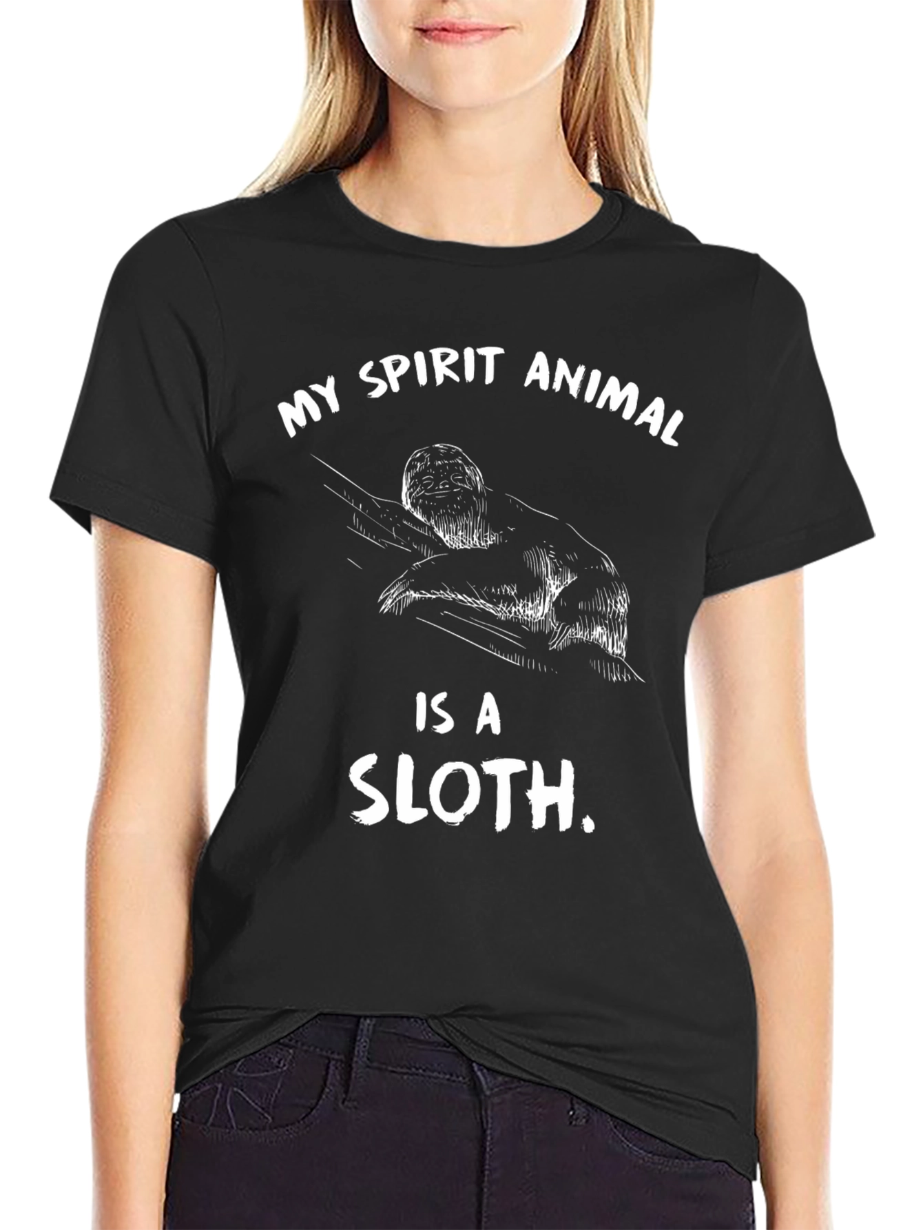 Black Sloth Spirit Animal Graphic Tee - Black Cotton T-Shirt view 2