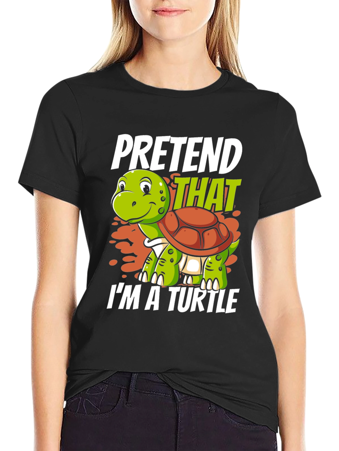 Black Pretend I'm a Turtle Graphic T-Shirt view 2