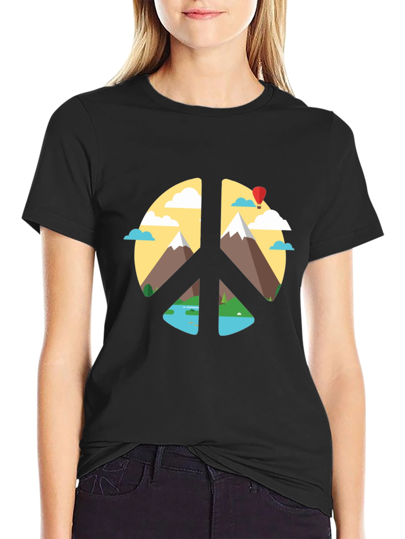 Black Peace Sign Nature Graphic T-Shirt view 2