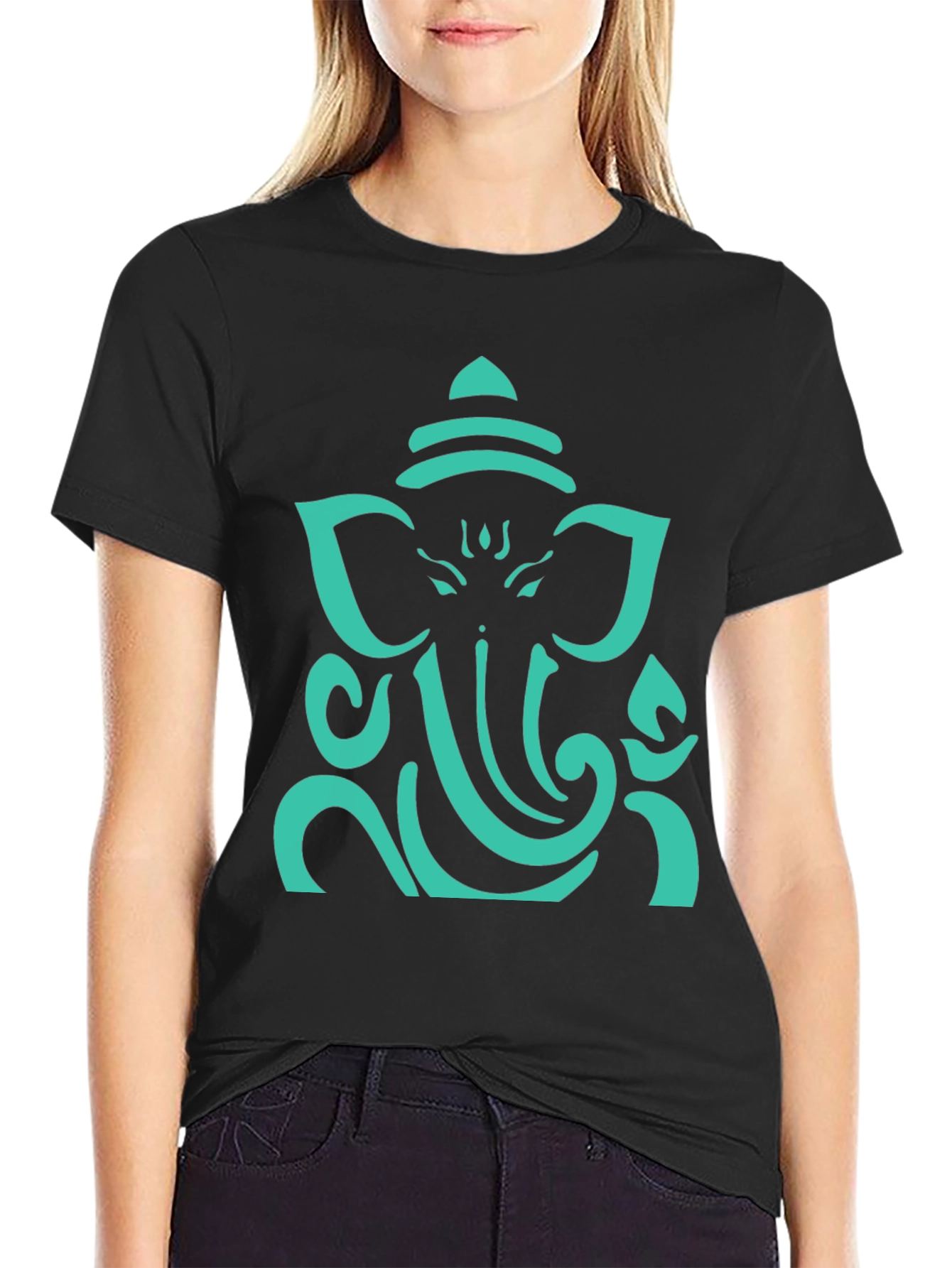 Black Ganesh Graphic Tee - Black Cotton Blend T-Shirt view 2